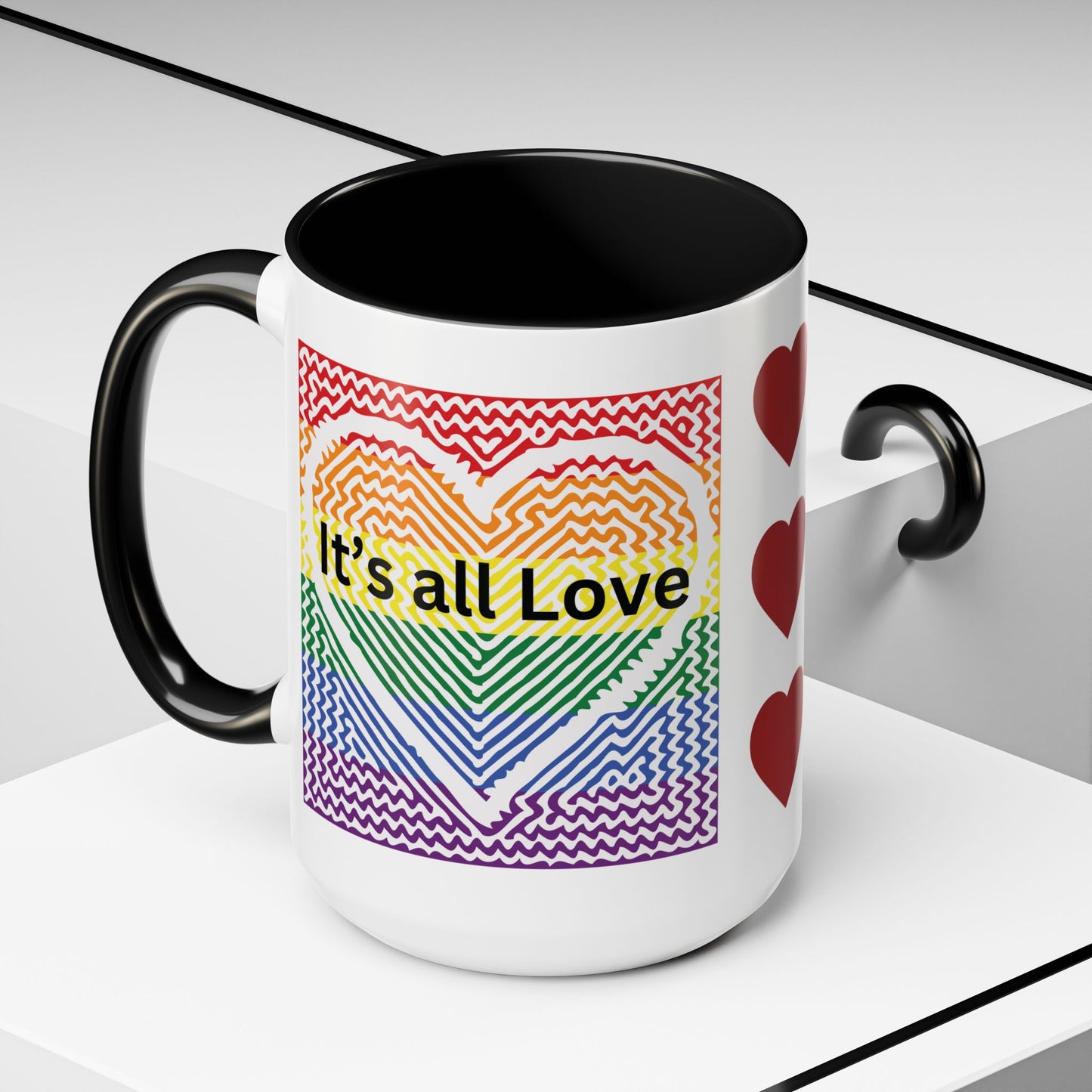 It's All Love Rainbow Heart Coffee Mug — Pride Accent Mug (11/15oz)