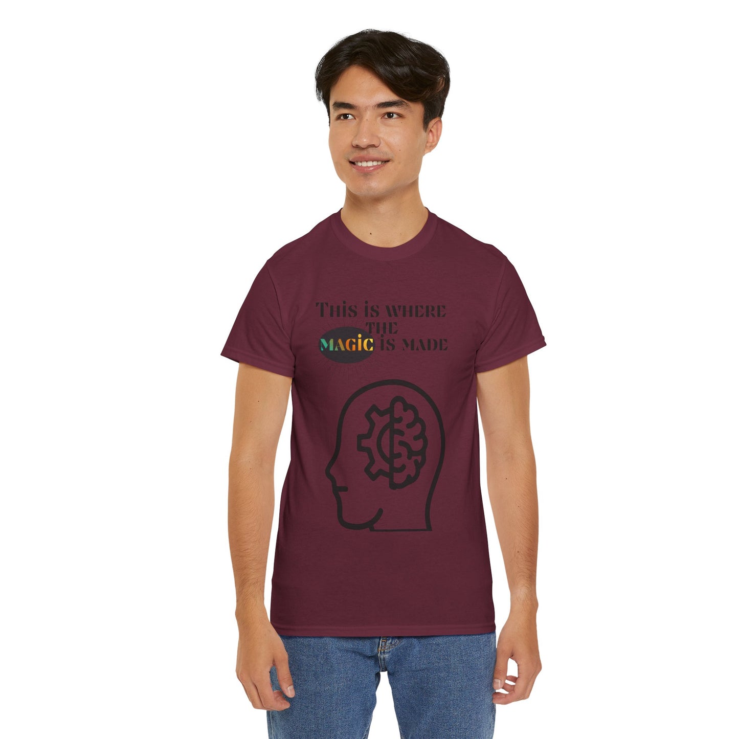 Brain + Gear Tee — "This Is Where the Magic Is Made" Creative Mind T-Shirt