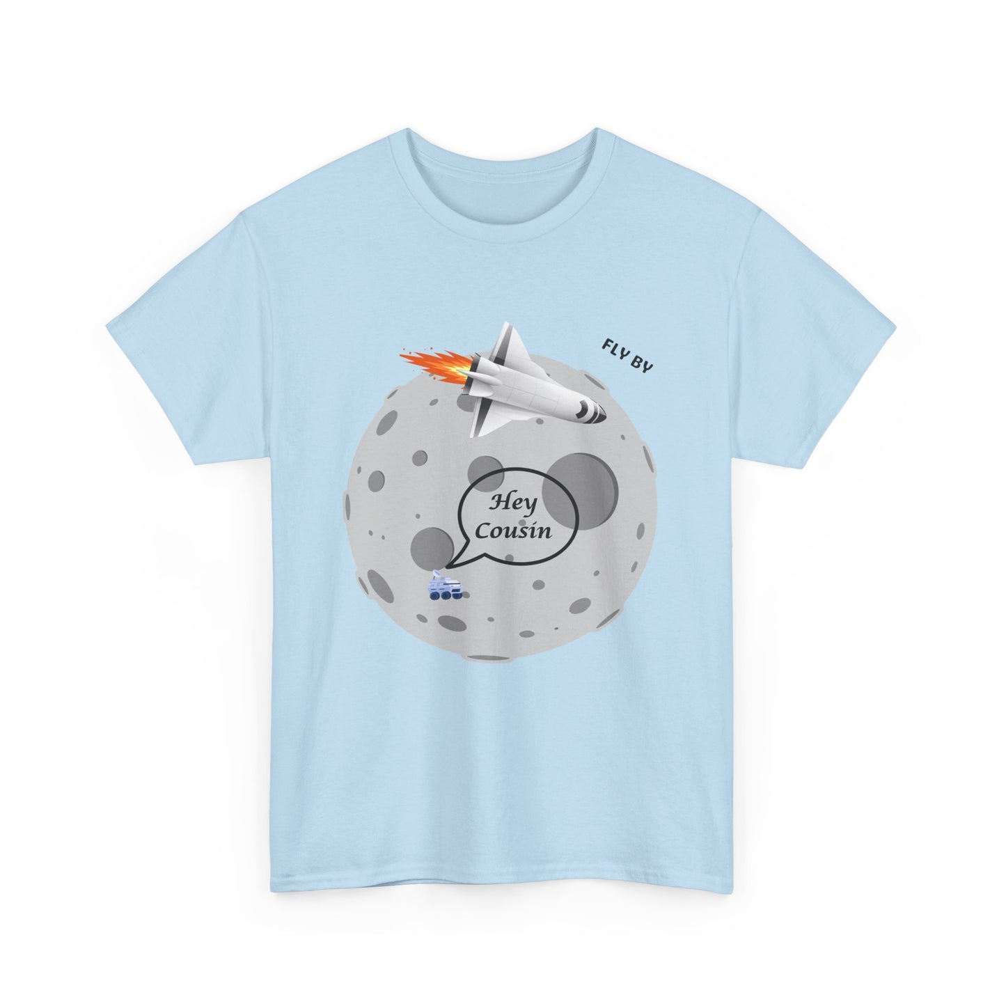 Hey Cousin Rocket Moon T-Shirt — Cute Retro Space Plane Graphic Tee