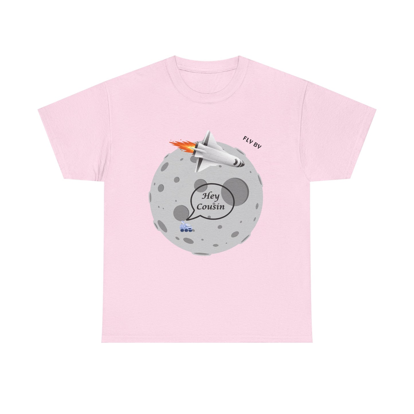 Hey Cousin Rocket Moon T-Shirt — Cute Retro Space Plane Graphic Tee