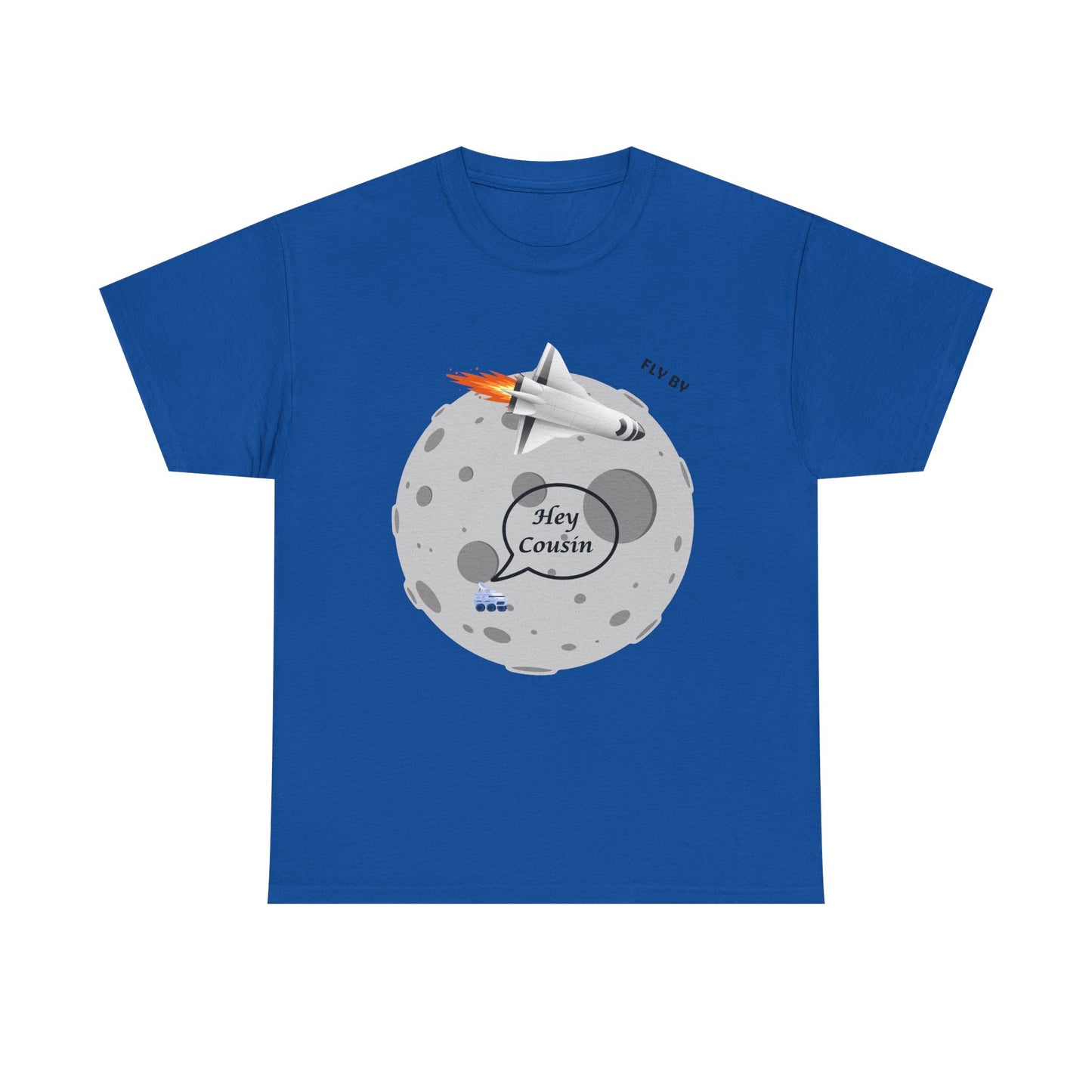 Hey Cousin Rocket Moon T-Shirt — Cute Retro Space Plane Graphic Tee