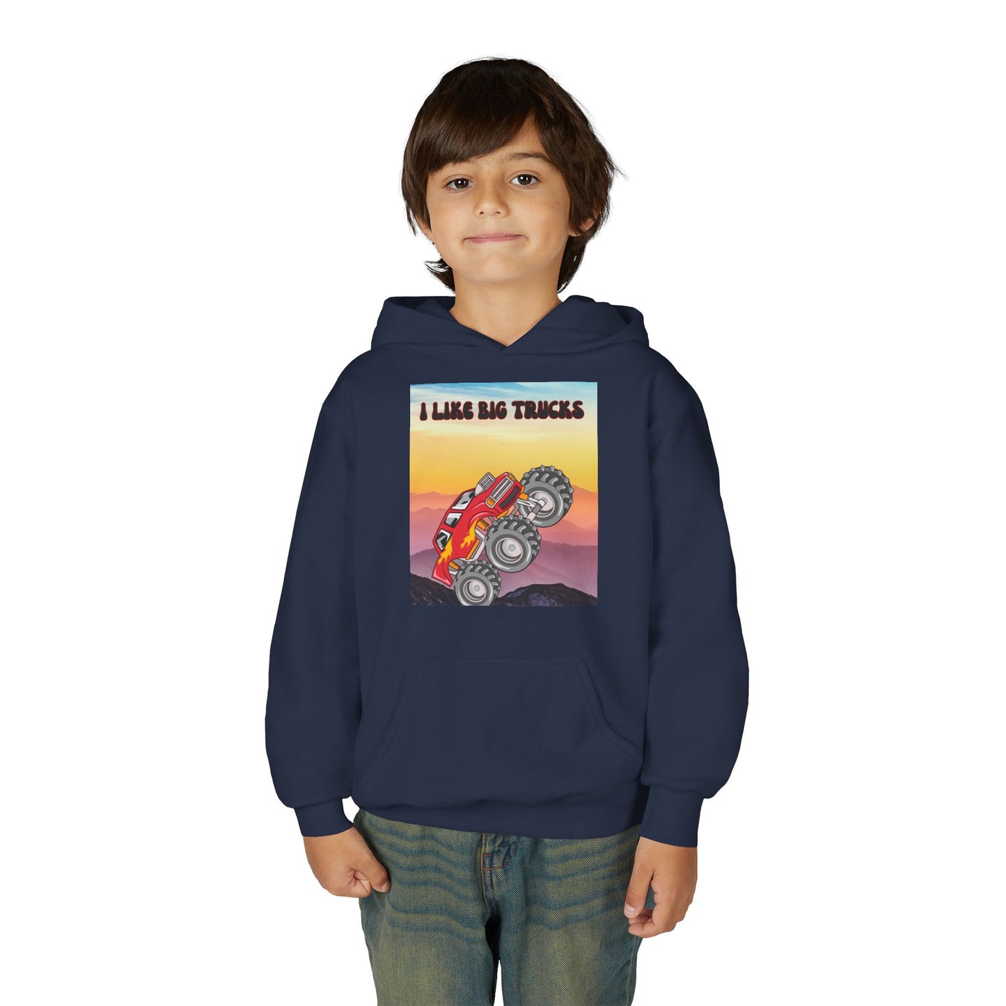 Youth Hoodie — "I Like Big Trucks" Monster Truck Graphic