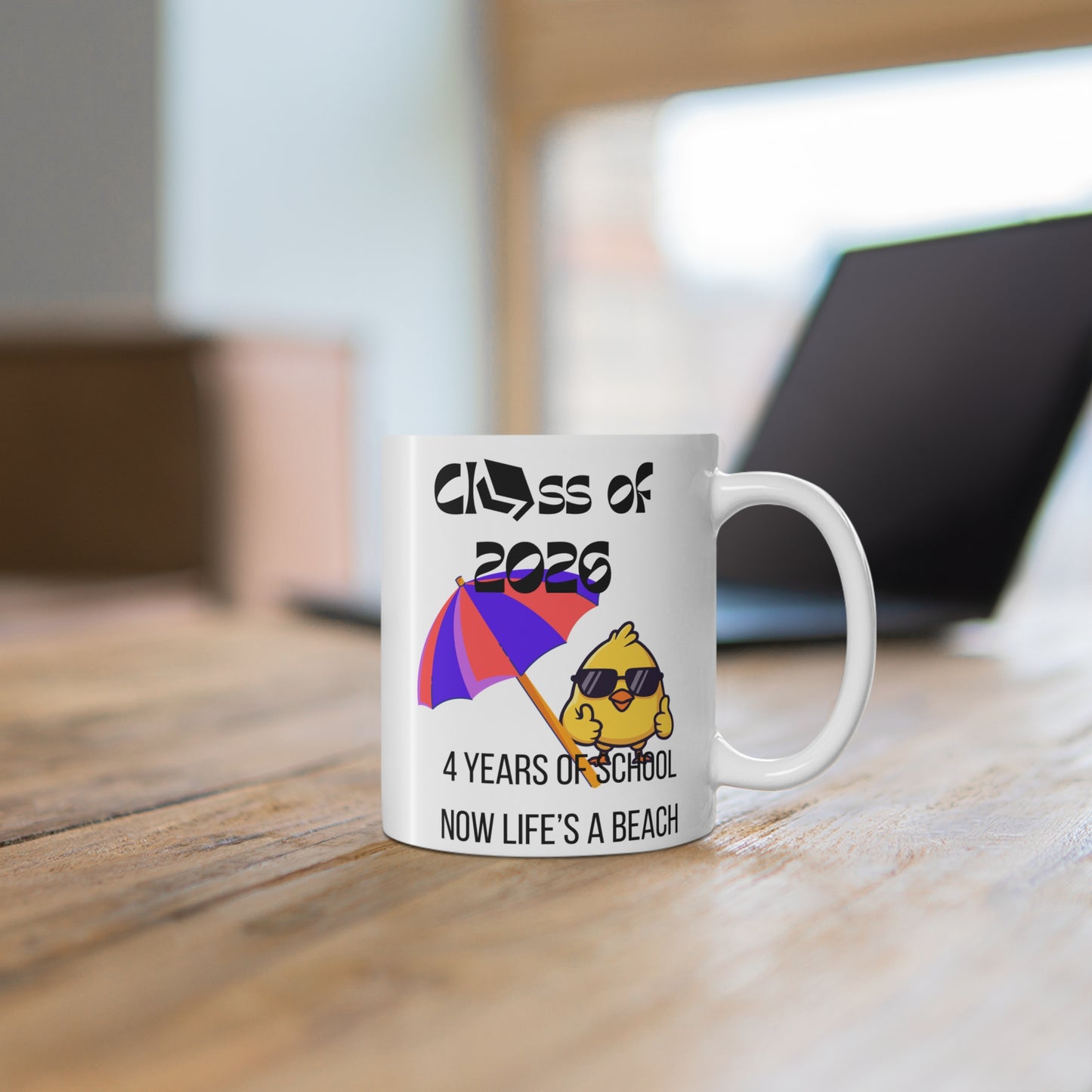 Class of 2026 Graduation Mug — "4 Years of School, Now Life's a Beach"