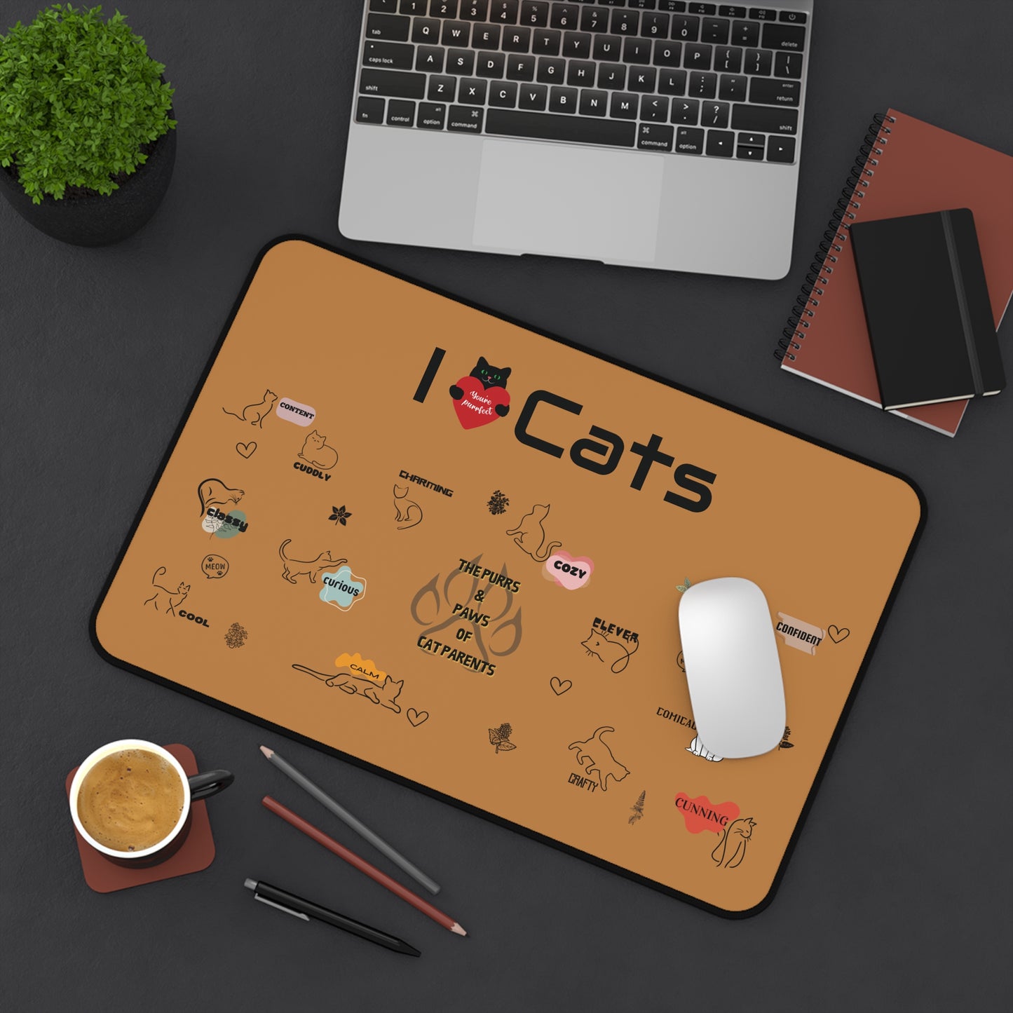 I Love Cats Desk Mat - Cozy Cat-Themed Office Accessory for Cat Lovers