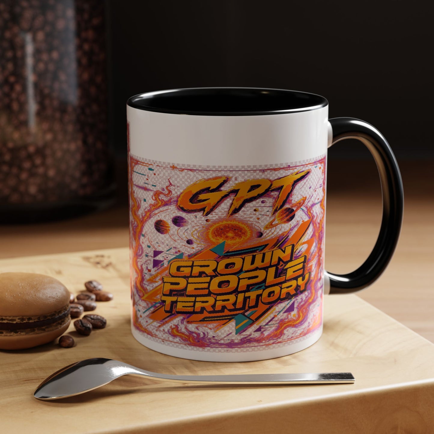 Accent Coffee Mug — "GPT: Grown People Territory" Bold Graphic Coffee Cup