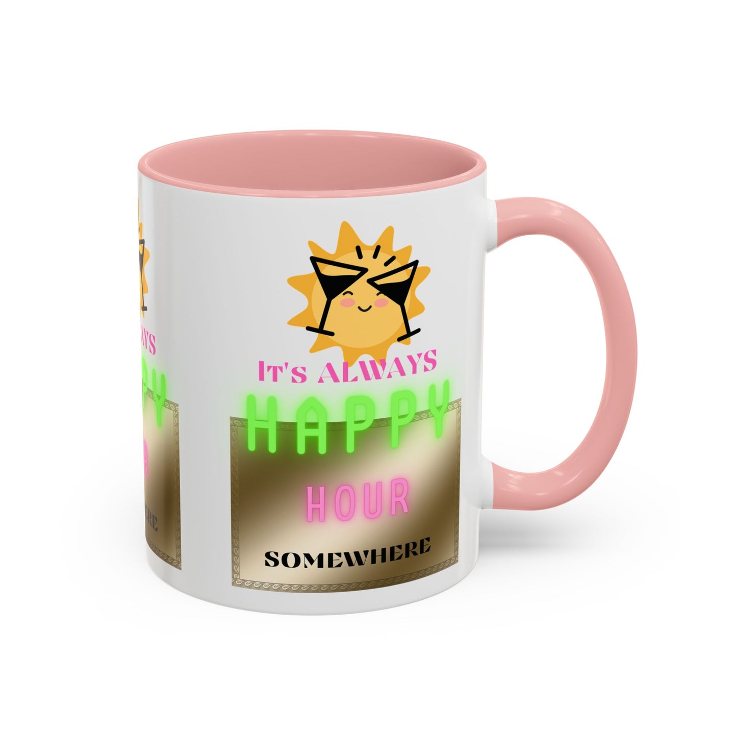 Coffee Mug — "It's Always Happy Hour Somewhere" Neon Sun Cocktail Accent Mug