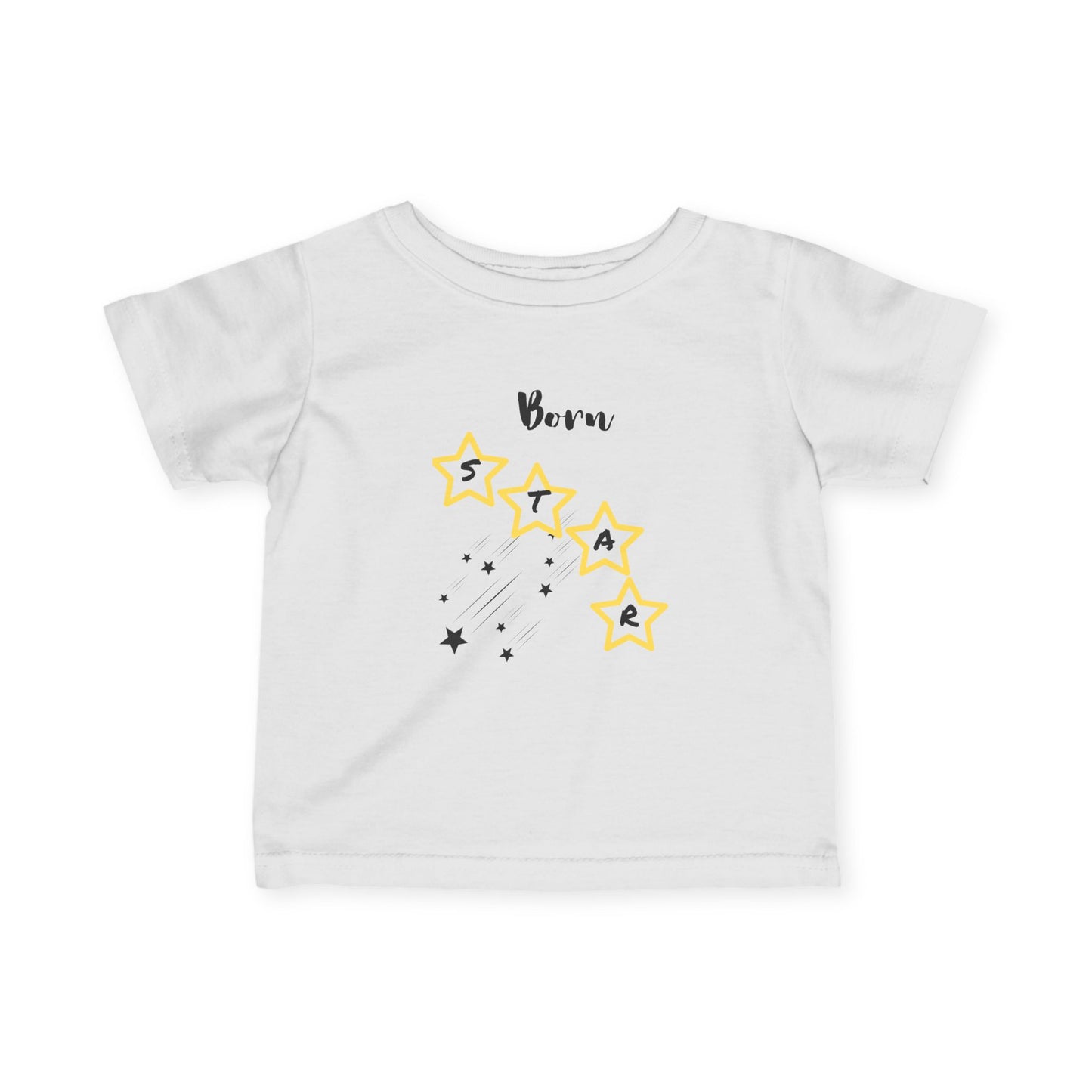 Infant Tee — "Born Star" Yellow Star Graphic Baby Shirt