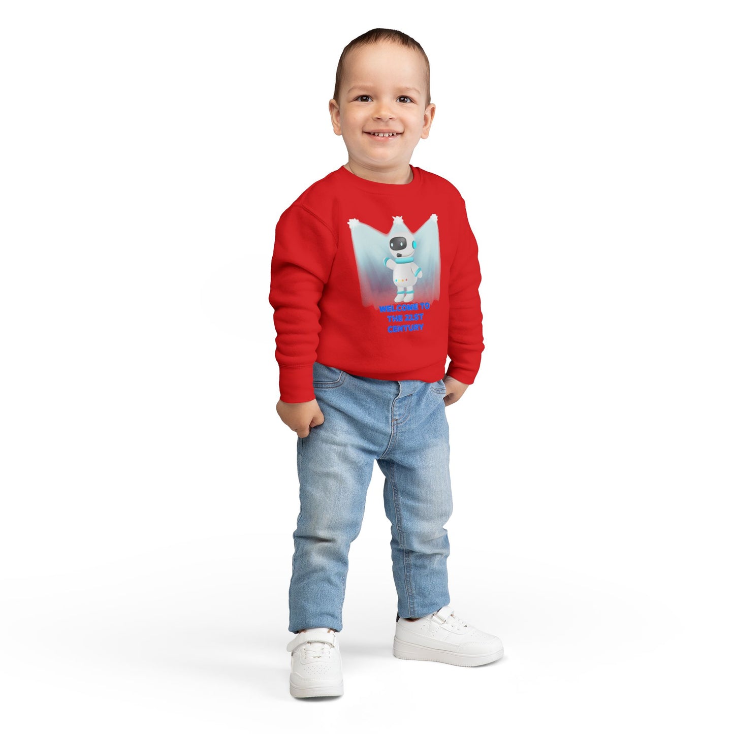 Toddler Sweatshirt - Cute Robot "Welcome to the 21st Century" Kids Crewneck