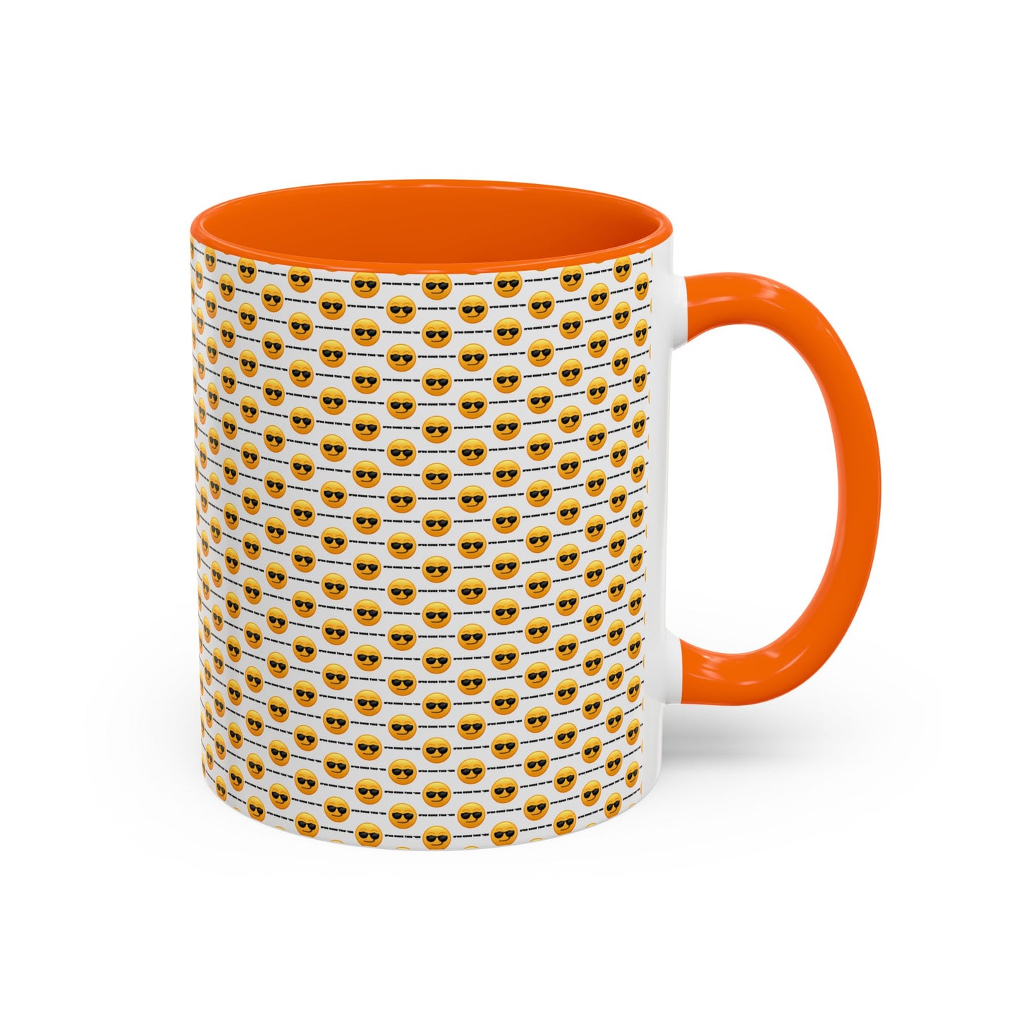 Sunglasses Emoji Pattern Accent Coffee Mug (11 oz) Asking "Who Run's This Ish"