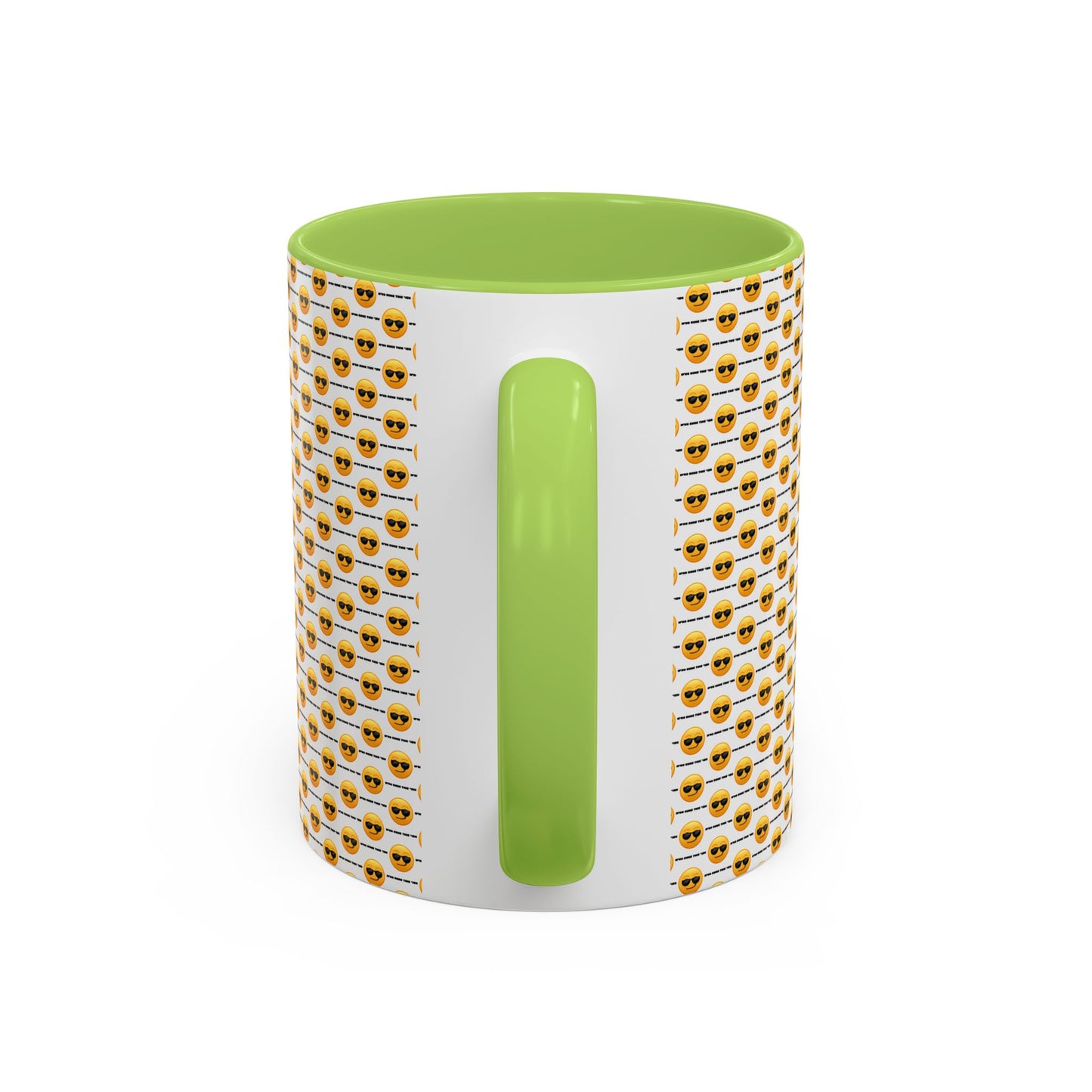 Sunglasses Emoji Pattern Accent Coffee Mug (11 oz) Asking "Who Run's This Ish"