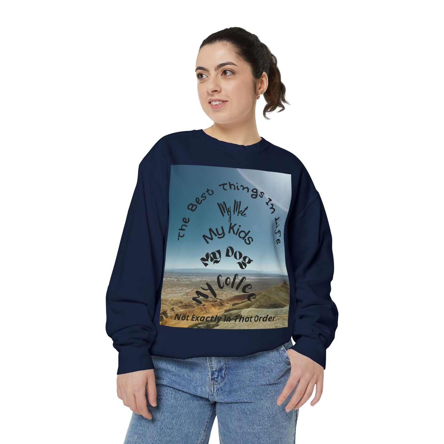 Coastal Family Vibes Sweatshirt — "The Best Things in Life" Graphic Crewneck