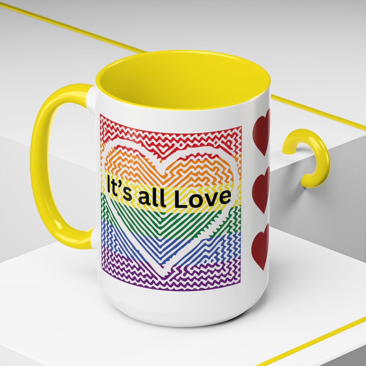 It's All Love Rainbow Heart Coffee Mug — Pride Accent Mug (11/15oz)
