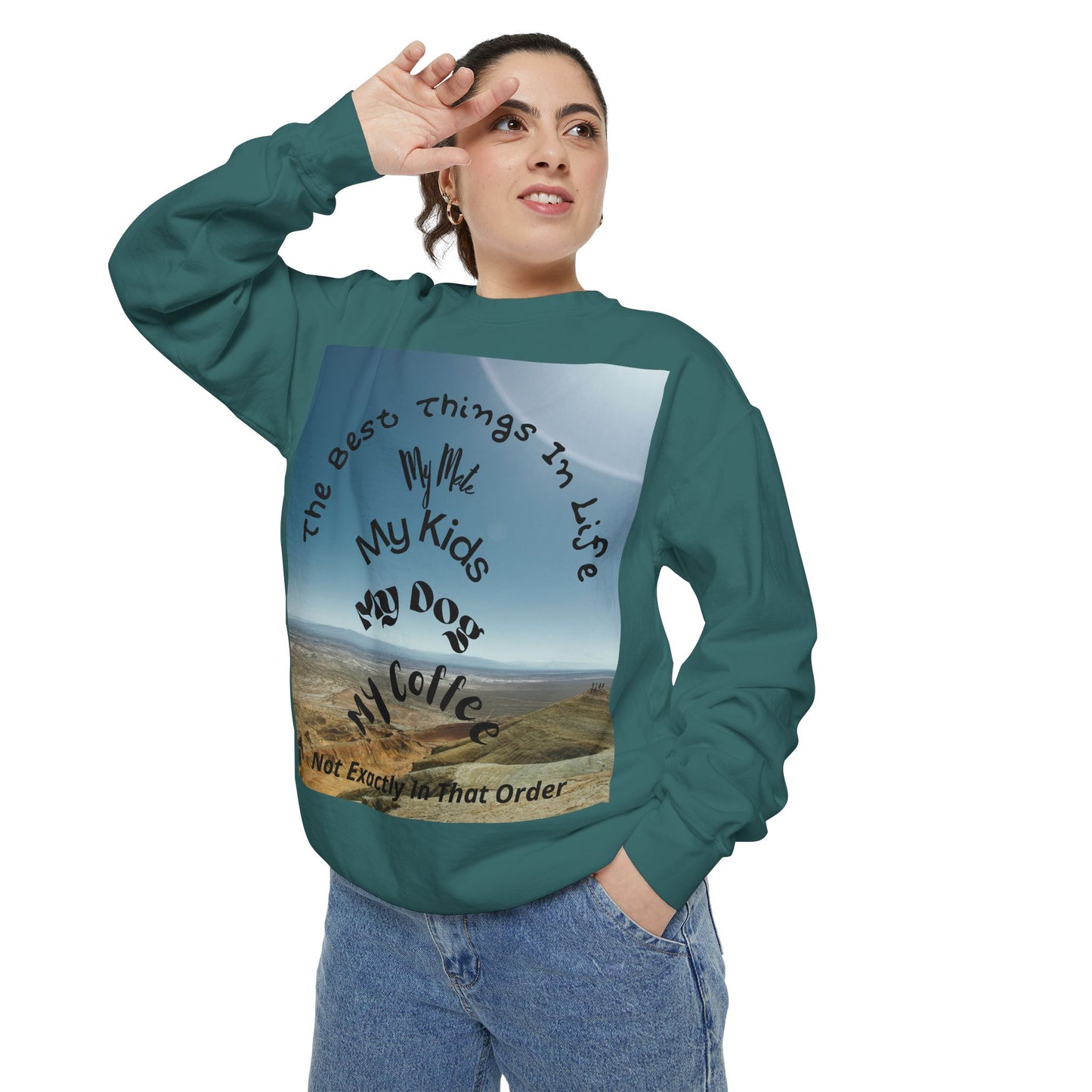 Coastal Family Vibes Sweatshirt — "The Best Things in Life" Graphic Crewneck