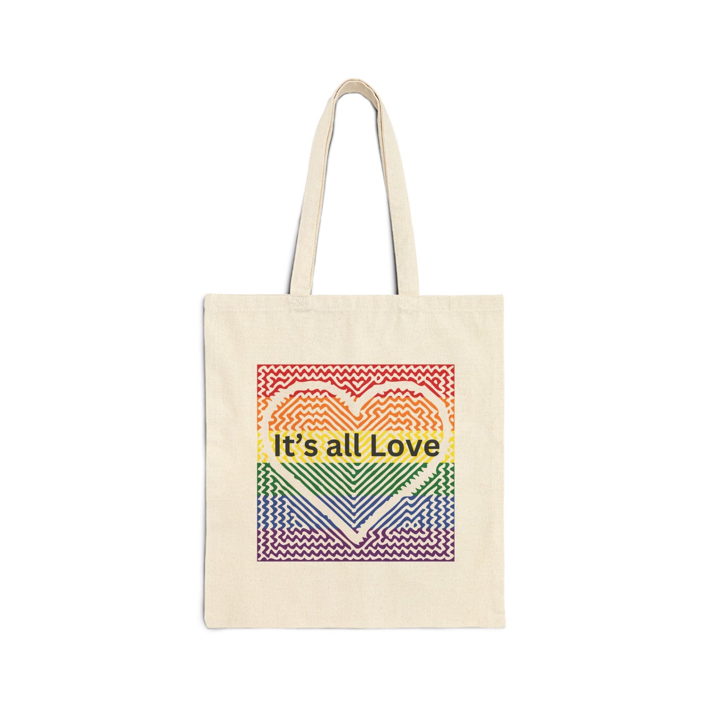 It's All Love Rainbow Heart Tote Bag - Cotton Canvas Carryall