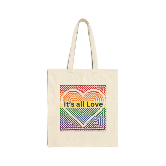 It's All Love Rainbow Heart Tote Bag - Cotton Canvas Carryall