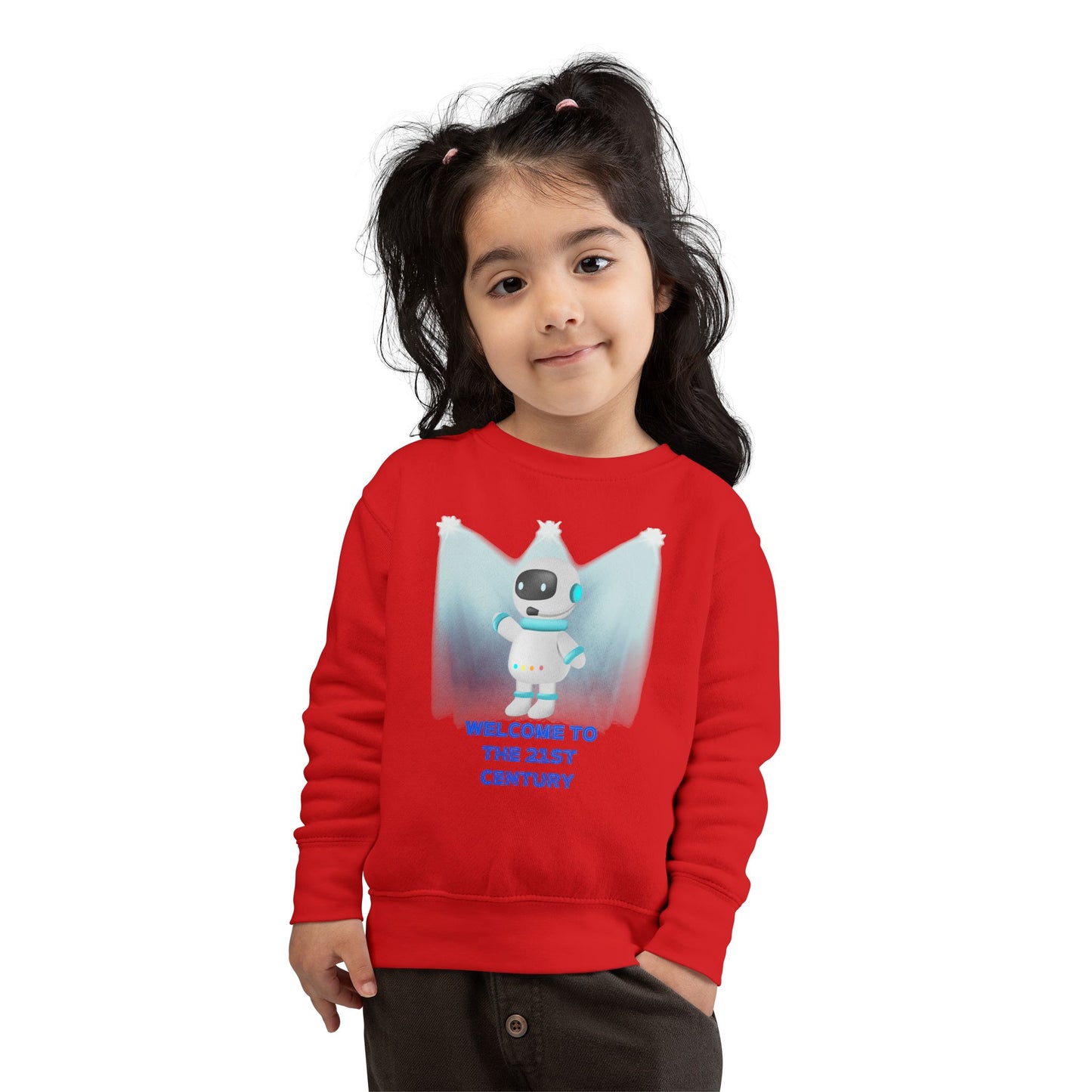 Toddler Sweatshirt - Cute Robot "Welcome to the 21st Century" Kids Crewneck