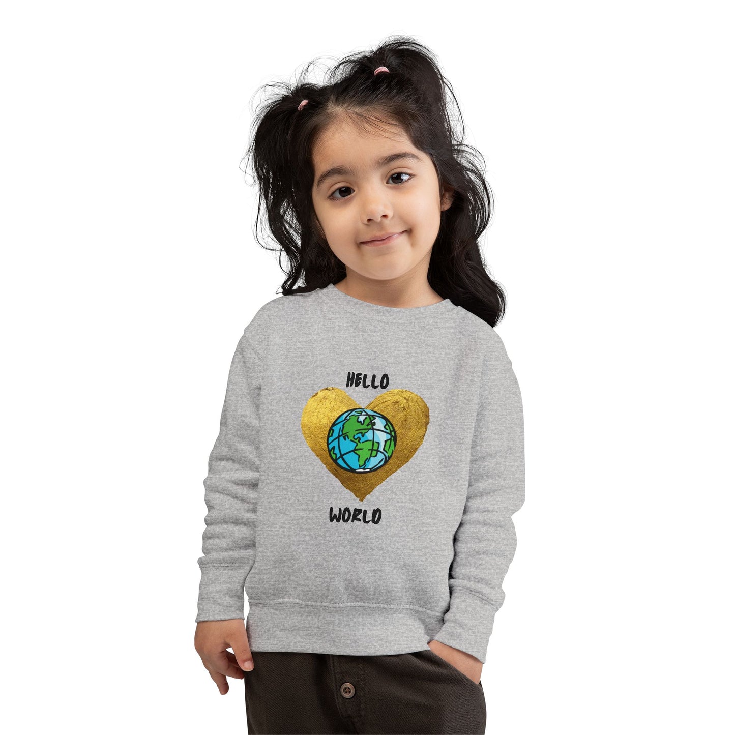 Toddler Sweatshirt - "Hello World" Earth Heart Graphic