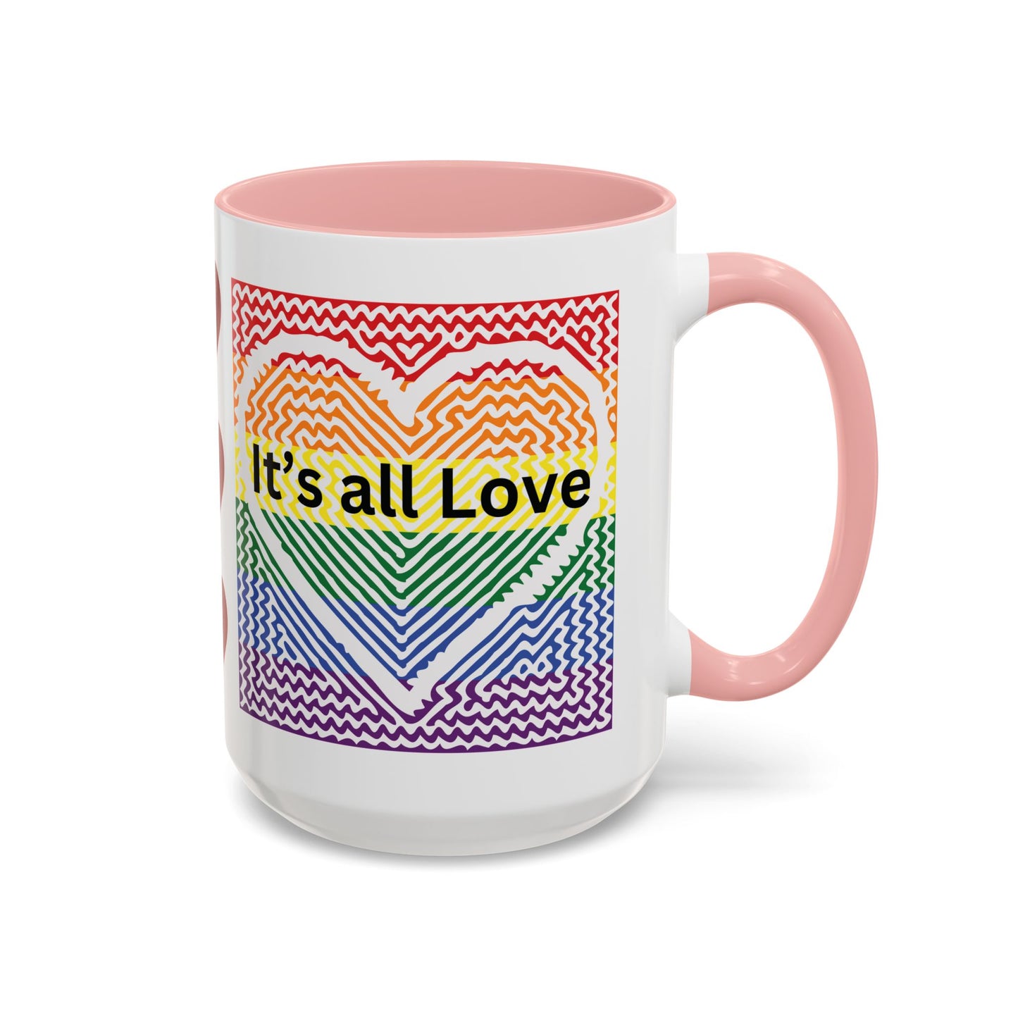 It's All Love Rainbow Heart Coffee Mug — Pride Accent Mug (11/15oz)