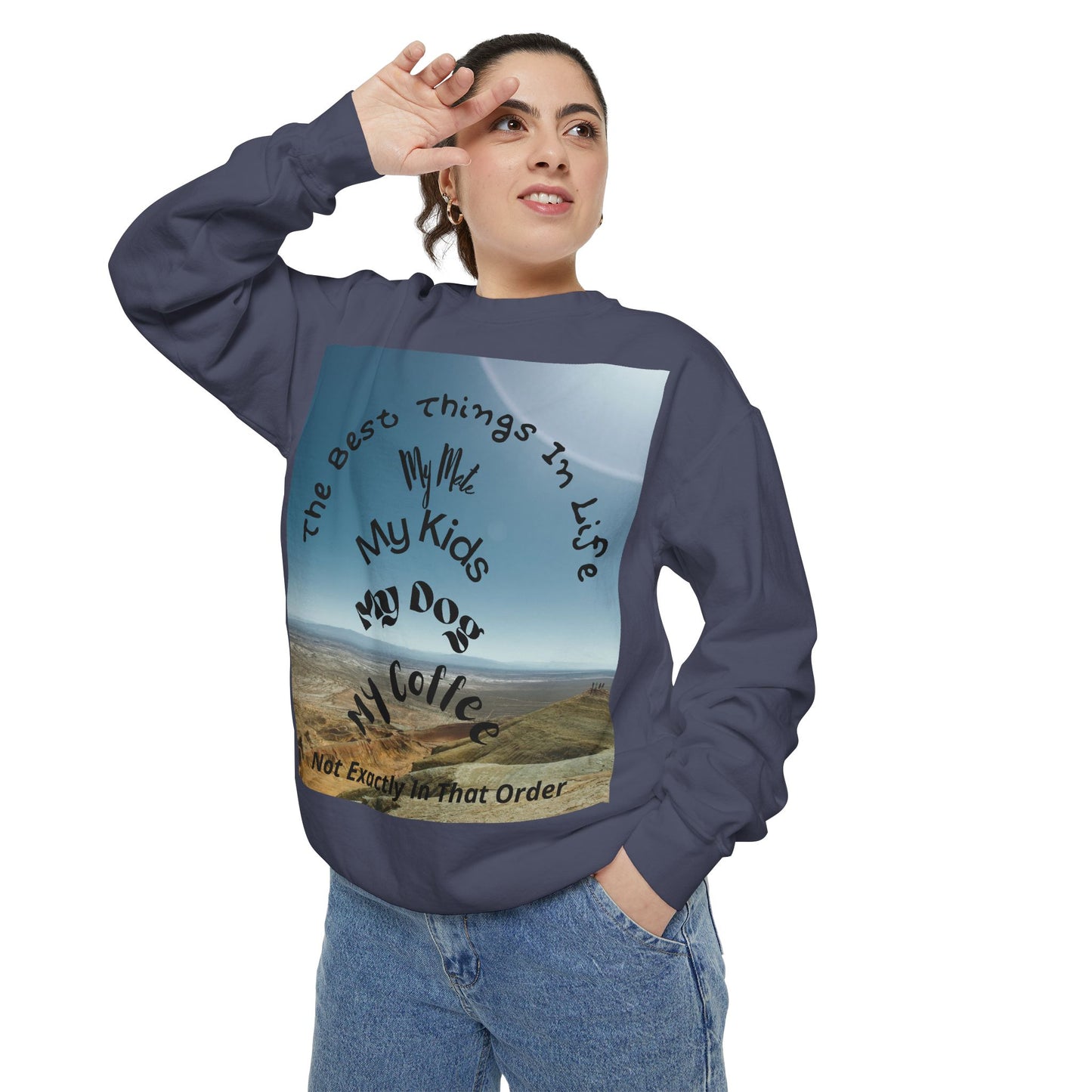 Coastal Family Vibes Sweatshirt — "The Best Things in Life" Graphic Crewneck