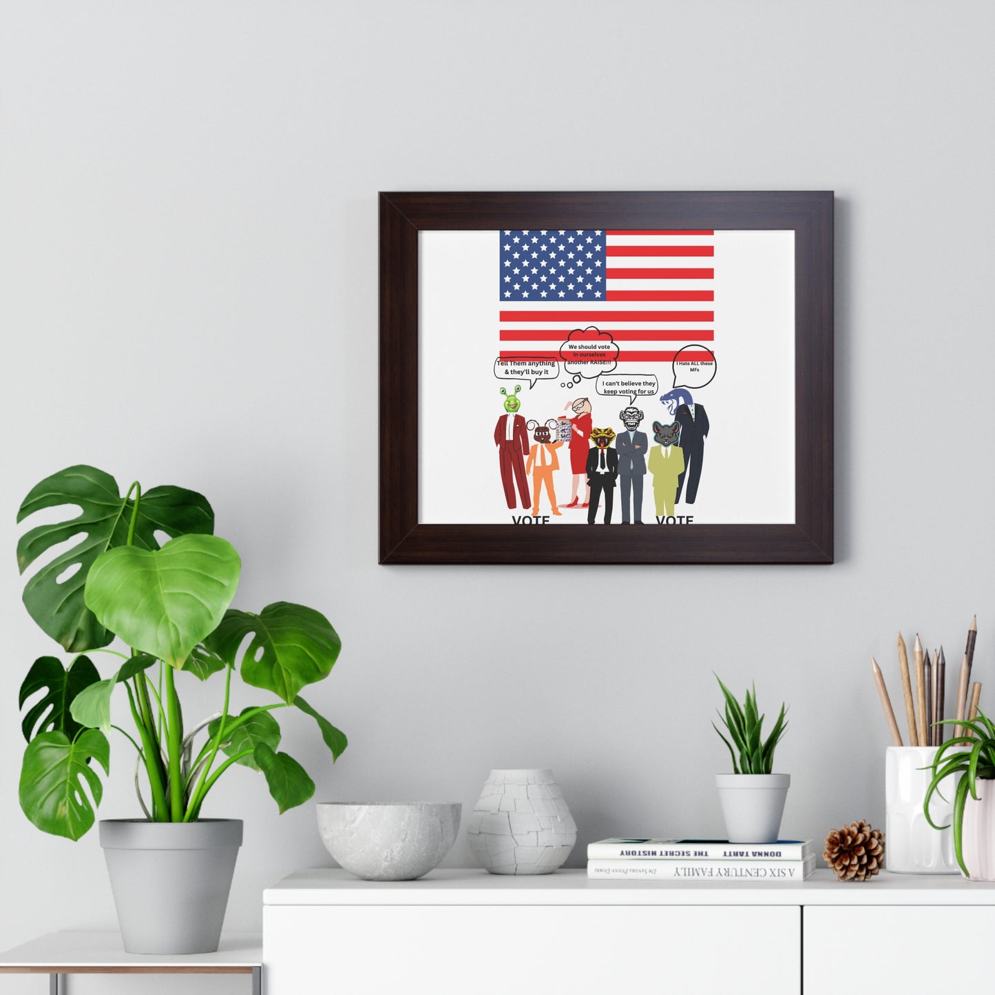 Framed Poster — Patriotic Political Cartoon "Jar of Lies" Print