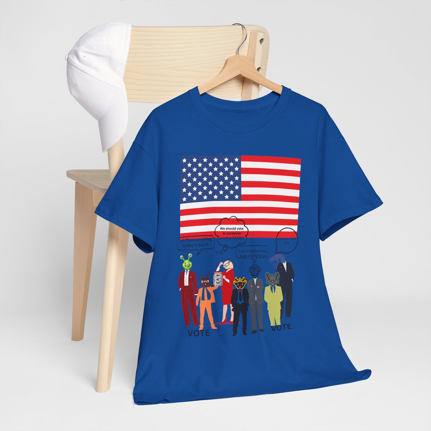 Patriotic 'Vote' Graphic Tee — American Flag Politicians-Lizard Forms Encouraging Voting