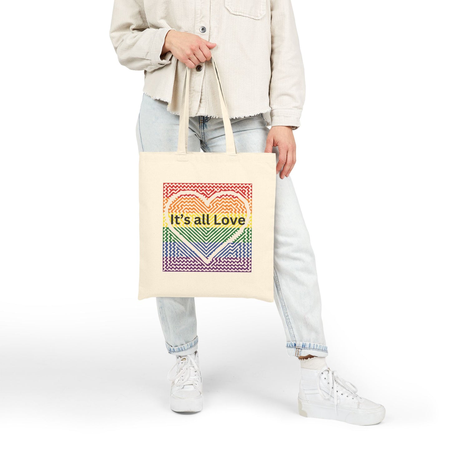 It's All Love Rainbow Heart Tote Bag - Cotton Canvas Carryall