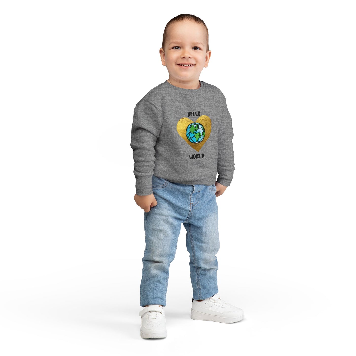 Toddler Sweatshirt - "Hello World" Earth Heart Graphic