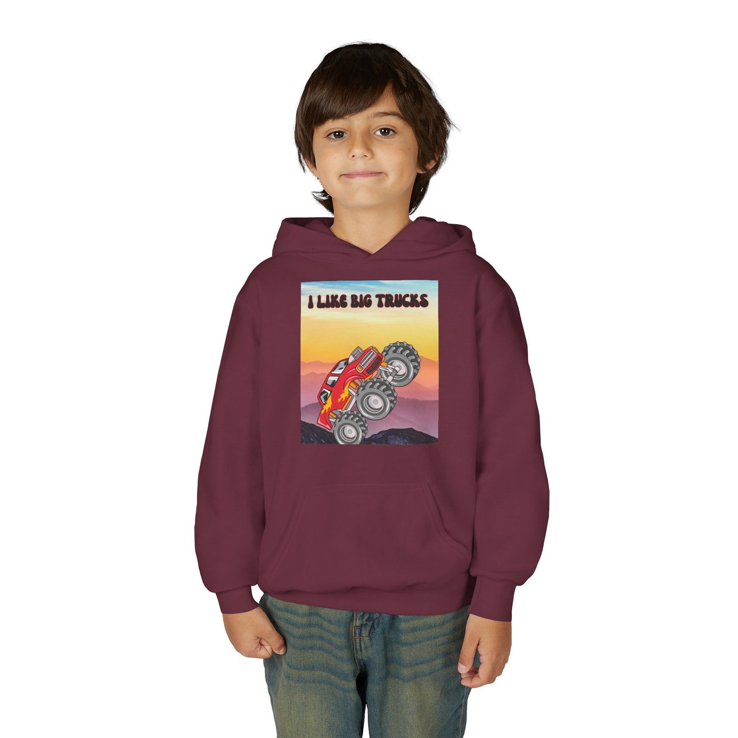 Youth Hoodie — "I Like Big Trucks" Monster Truck Graphic