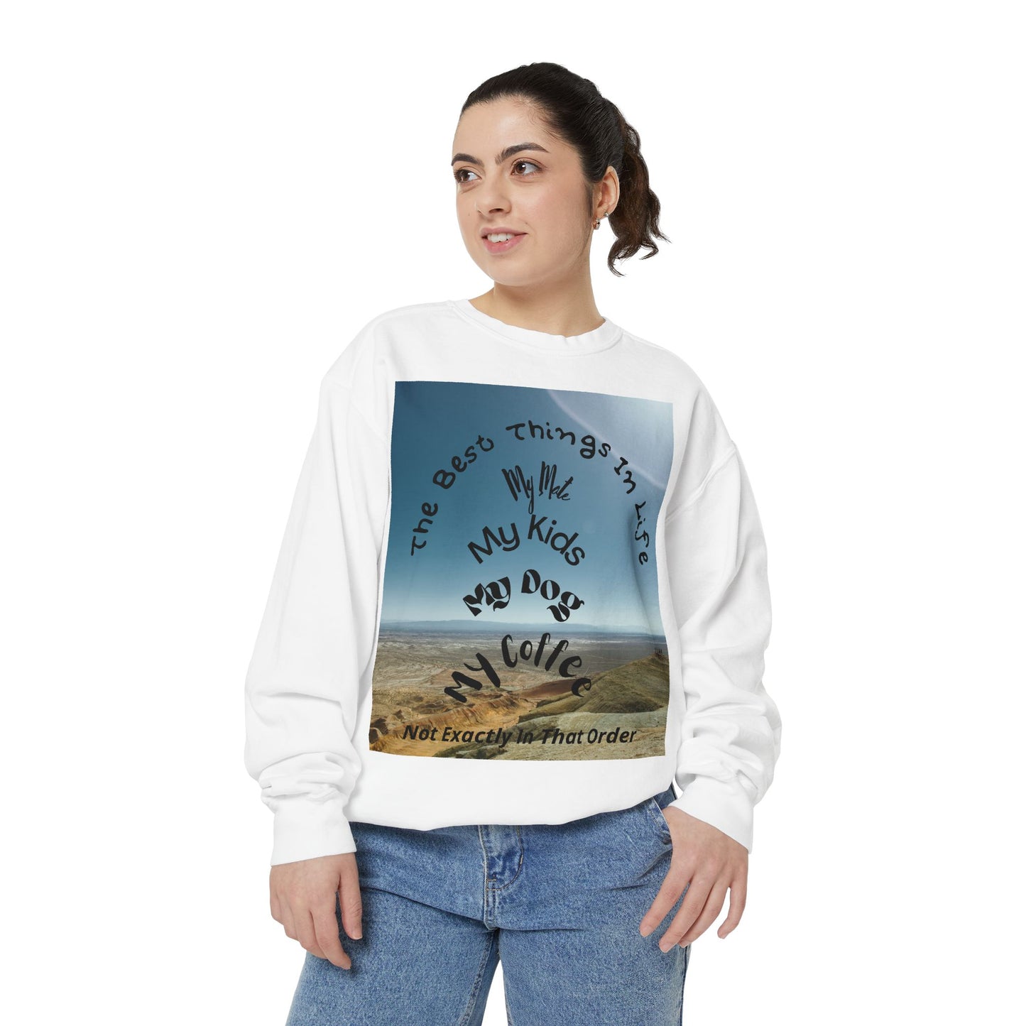 Coastal Family Vibes Sweatshirt — "The Best Things in Life" Graphic Crewneck