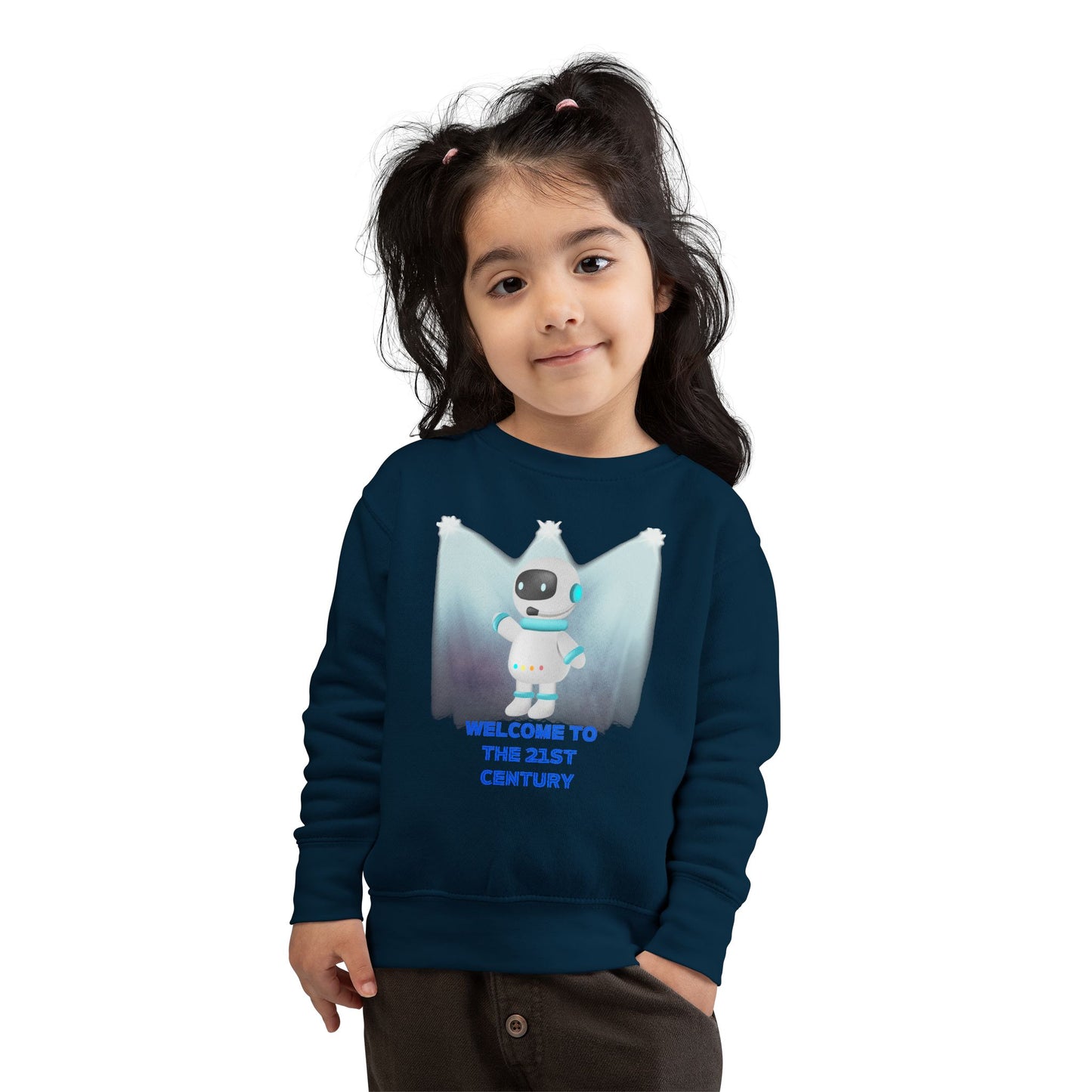 Toddler Sweatshirt - Cute Robot "Welcome to the 21st Century" Kids Crewneck