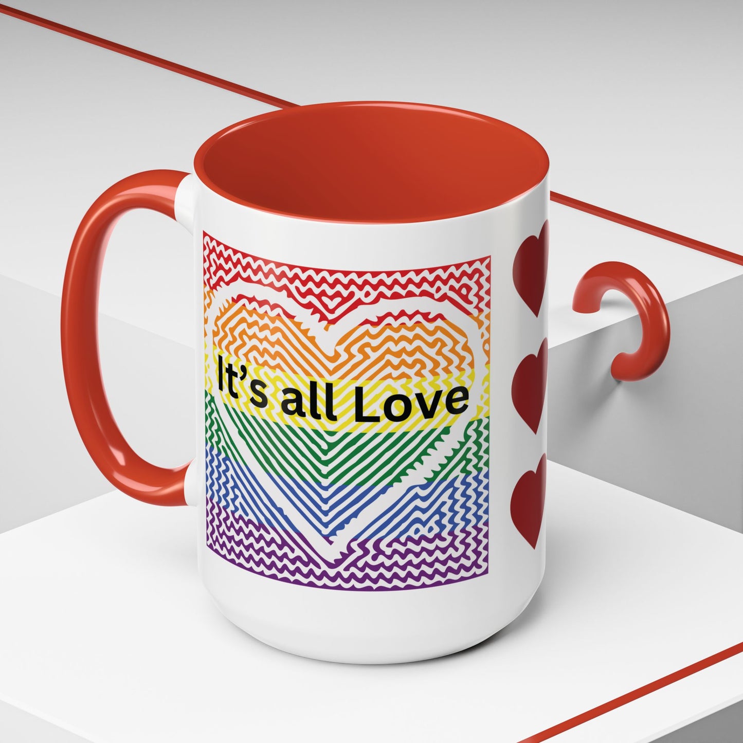 It's All Love Rainbow Heart Coffee Mug — Pride Accent Mug (11/15oz)