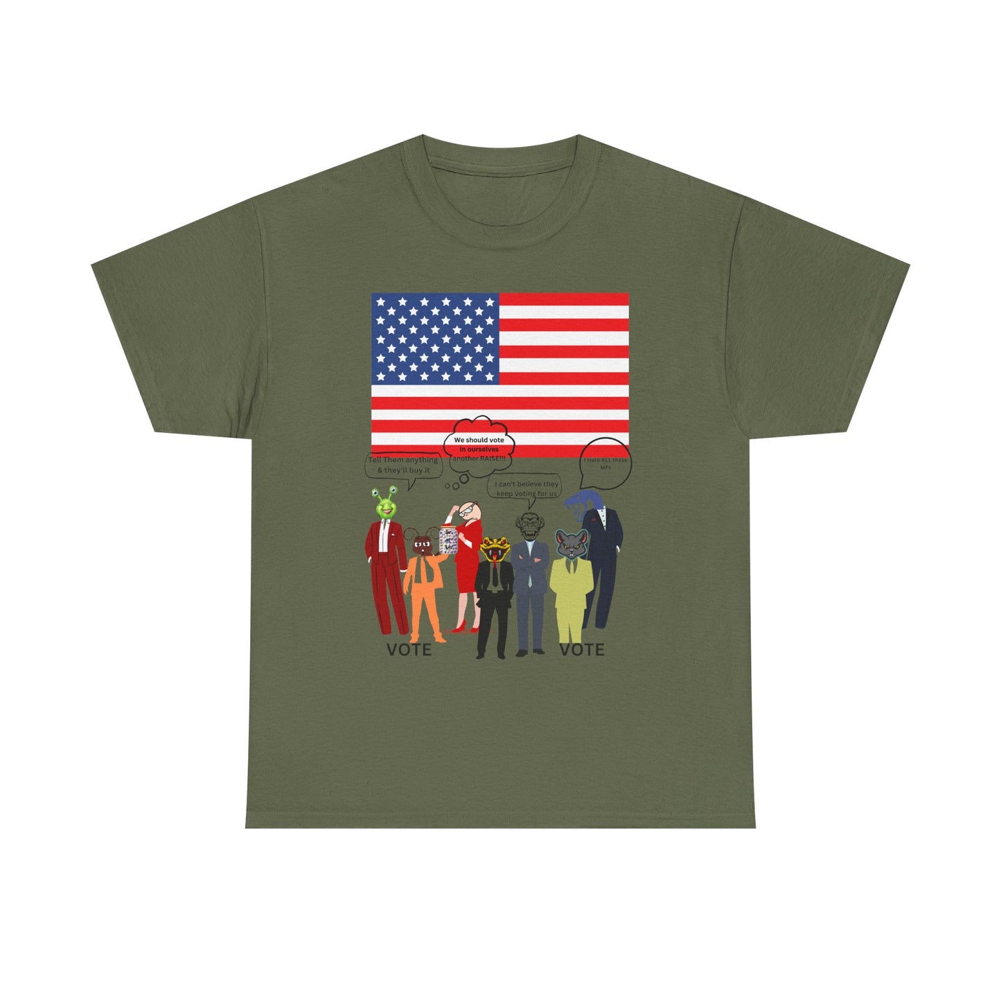 Patriotic 'Vote' Graphic Tee — American Flag Politicians-Lizard Forms Encouraging Voting
