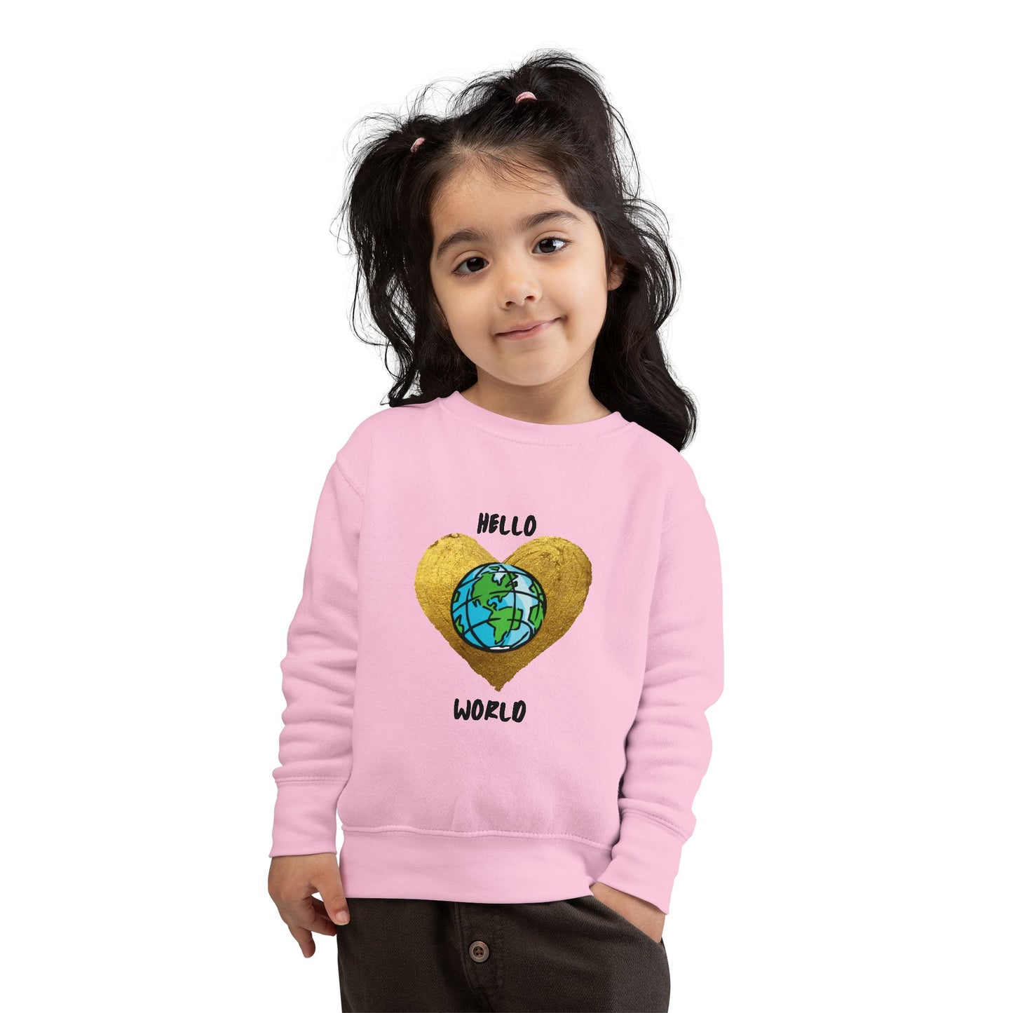 Toddler Sweatshirt - "Hello World" Earth Heart Graphic