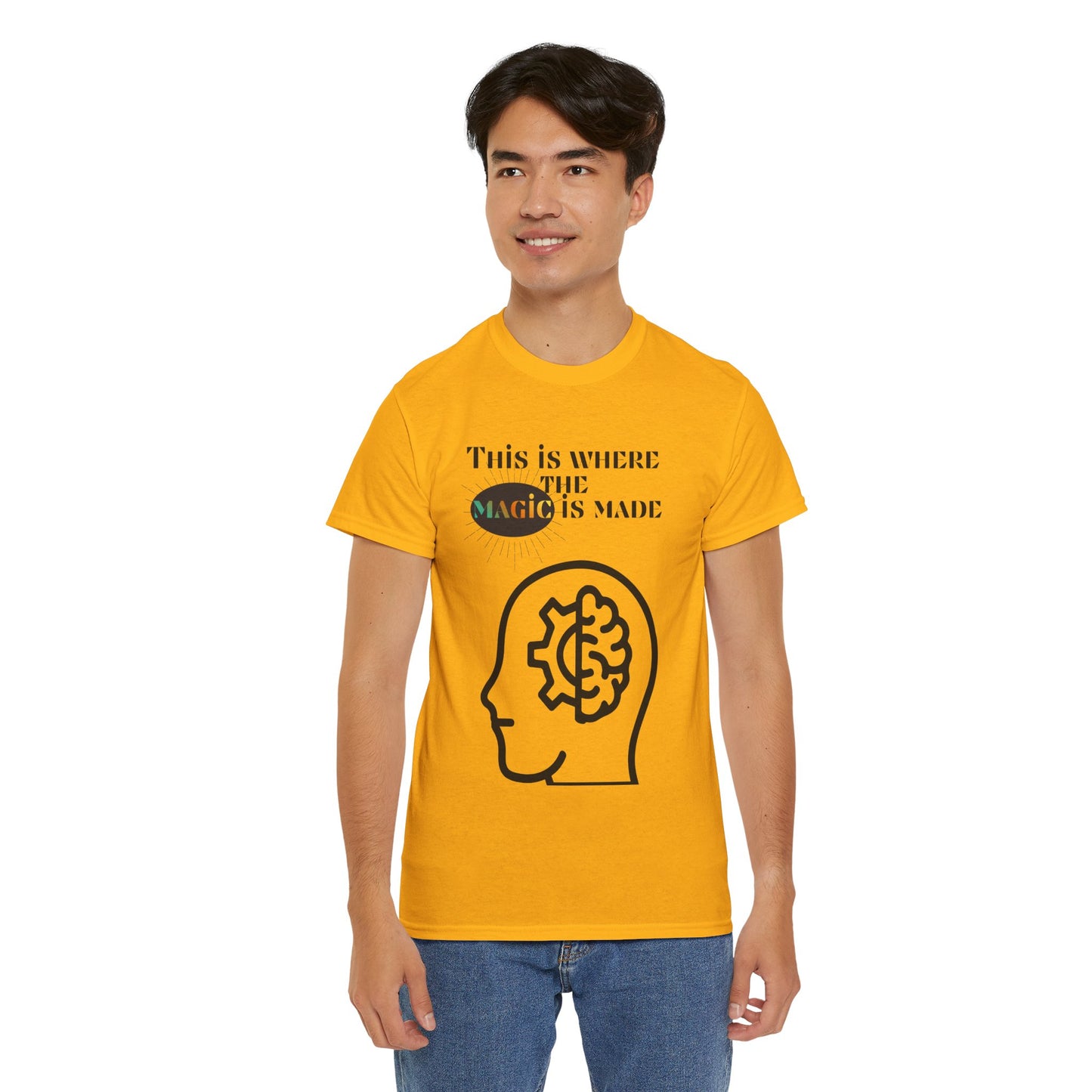 Brain + Gear Tee — "This Is Where the Magic Is Made" Creative Mind T-Shirt