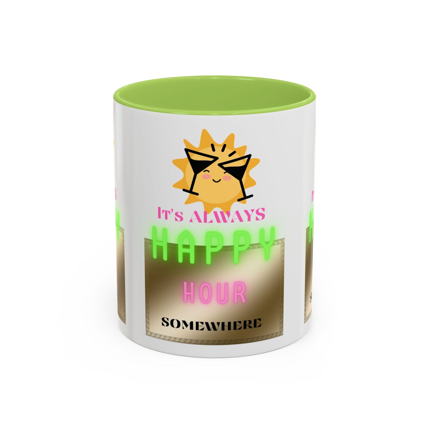 Coffee Mug — "It's Always Happy Hour Somewhere" Neon Sun Cocktail Accent Mug