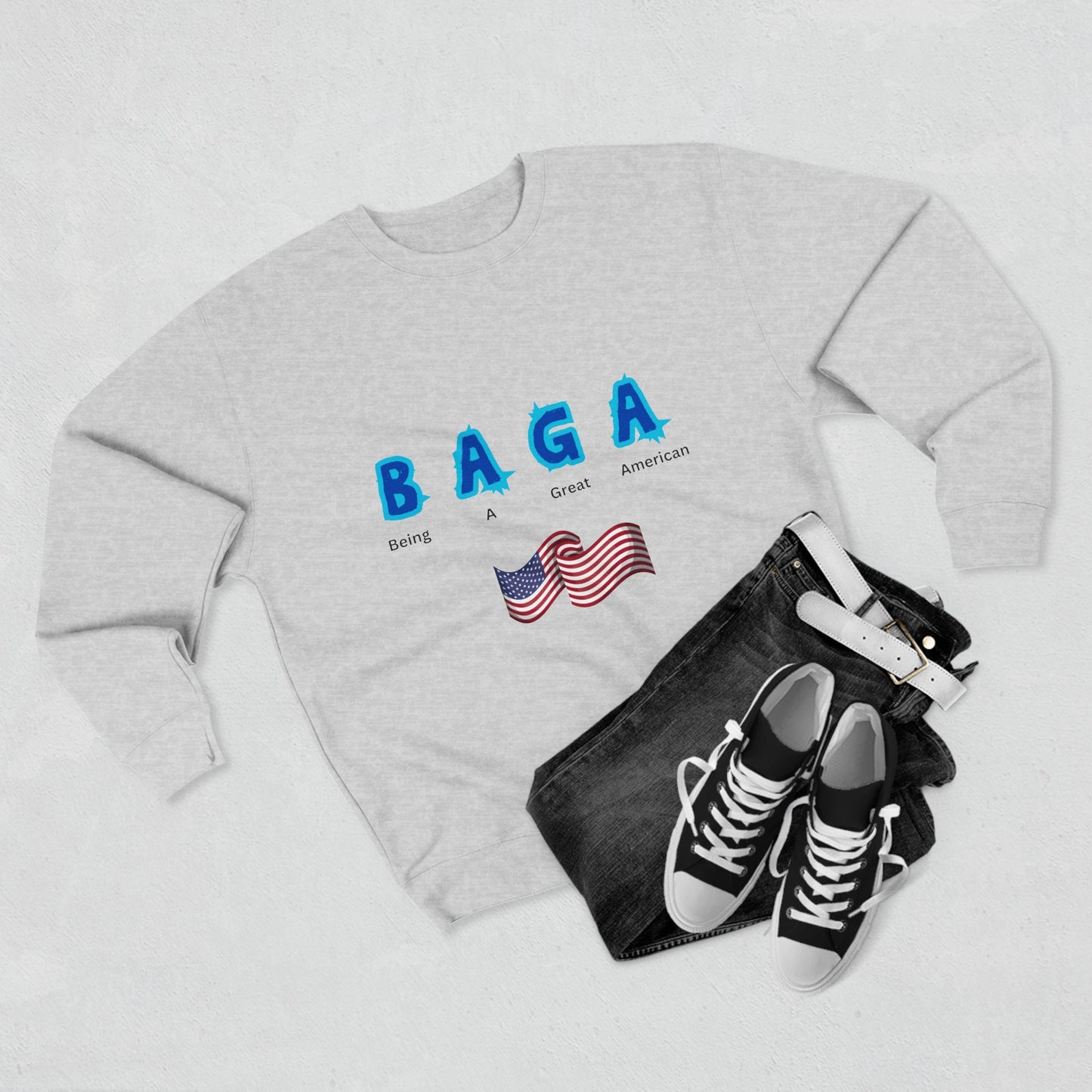 B-A-G-A: Patriotic Crewneck Sweatshirt - Great American Flag Design