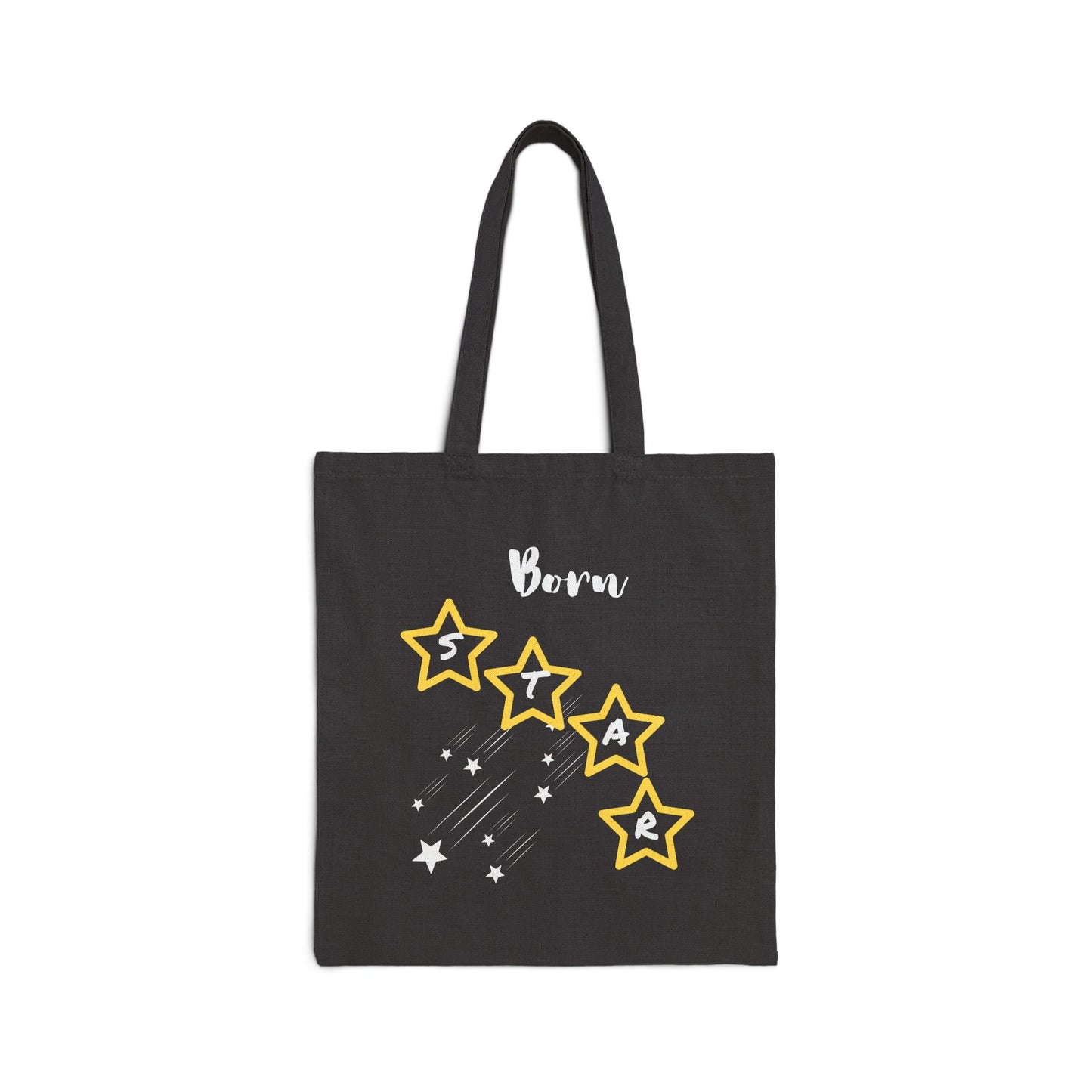 Born Star Tote Bag — Cute Celestial Cotton Canvas Tote With White Font and Stars