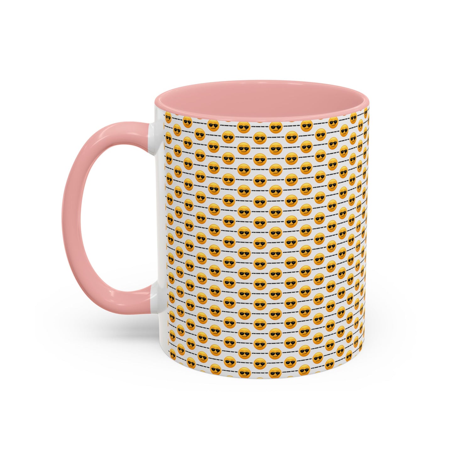 Sunglasses Emoji Pattern Accent Coffee Mug (11 oz) Asking "Who Run's This Ish"
