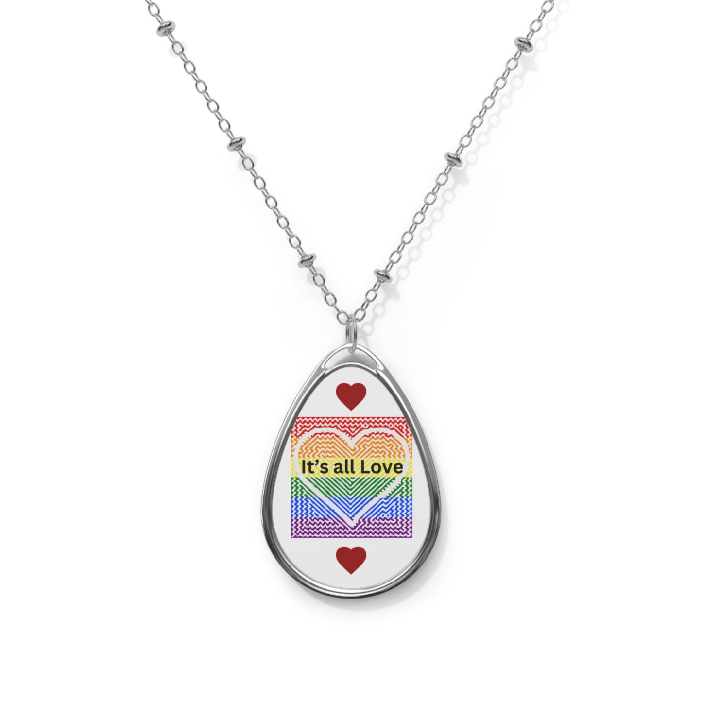 Oval Necklace — Rainbow "It's all Love" Heart Pendant Necklace
