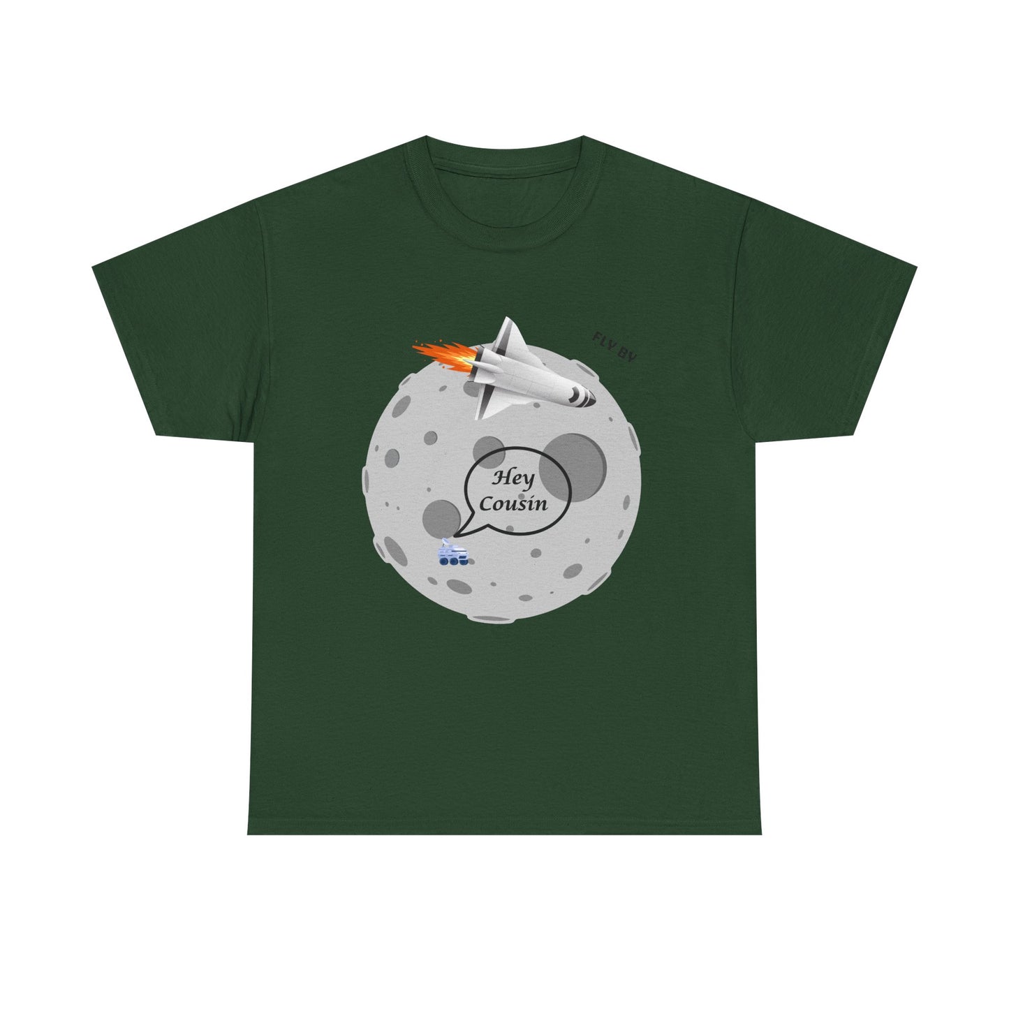 Hey Cousin Rocket Moon T-Shirt — Cute Retro Space Plane Graphic Tee