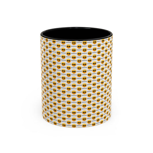 Sunglasses Emoji Pattern Accent Coffee Mug (11 oz) Asking "Who Run's This Ish"