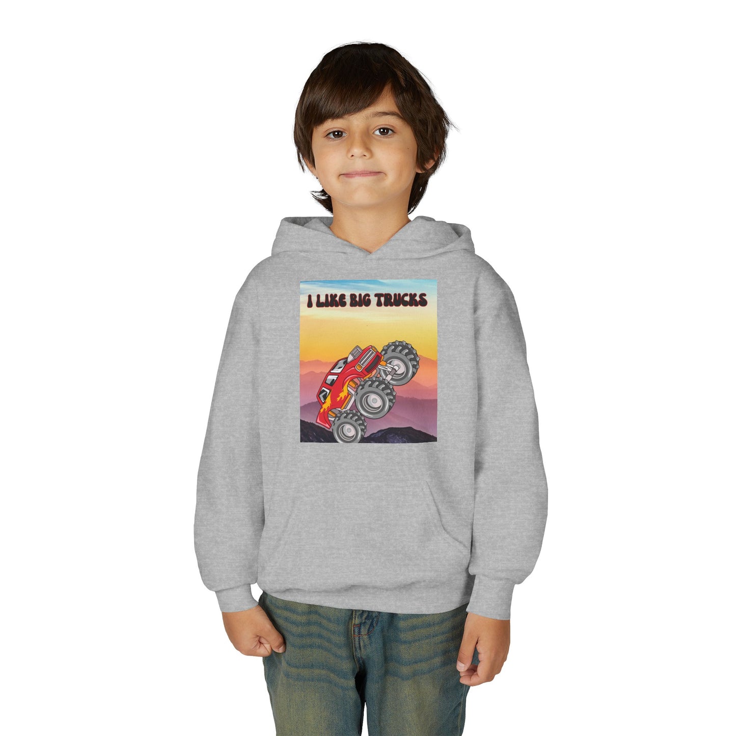 Youth Hoodie — "I Like Big Trucks" Monster Truck Graphic