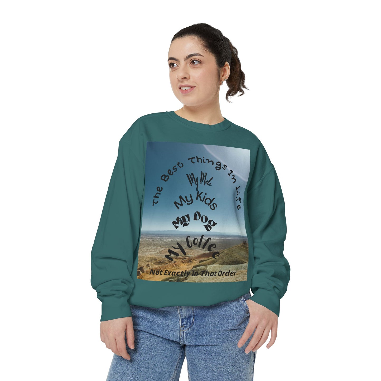 Coastal Family Vibes Sweatshirt — "The Best Things in Life" Graphic Crewneck