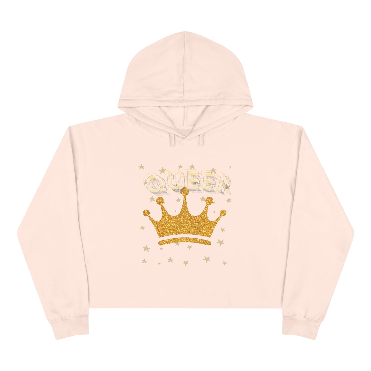 Queen - Gold Crown Crop Hoodie — Glitter Royalty Graphic Crop Hoodie