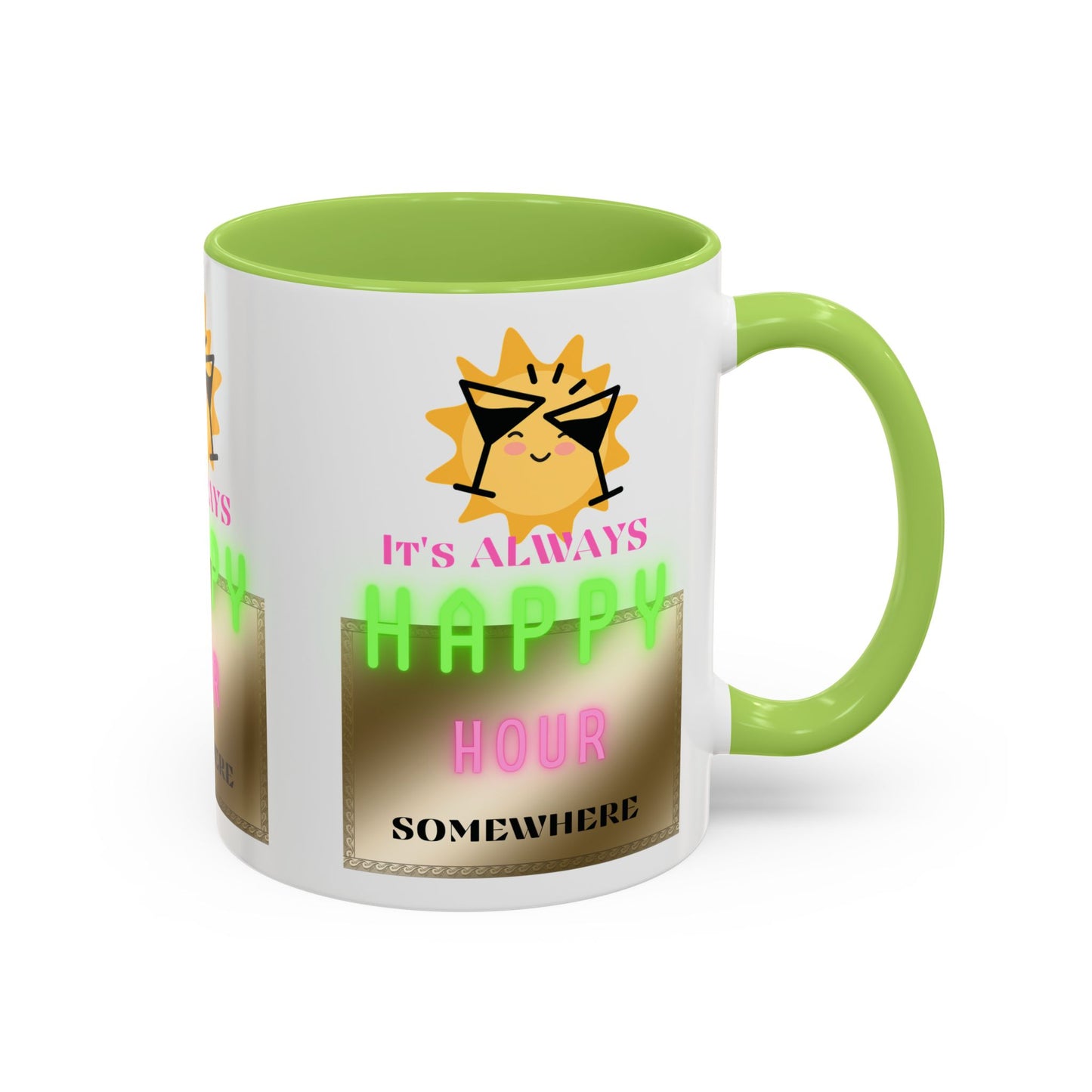 Coffee Mug — "It's Always Happy Hour Somewhere" Neon Sun Cocktail Accent Mug