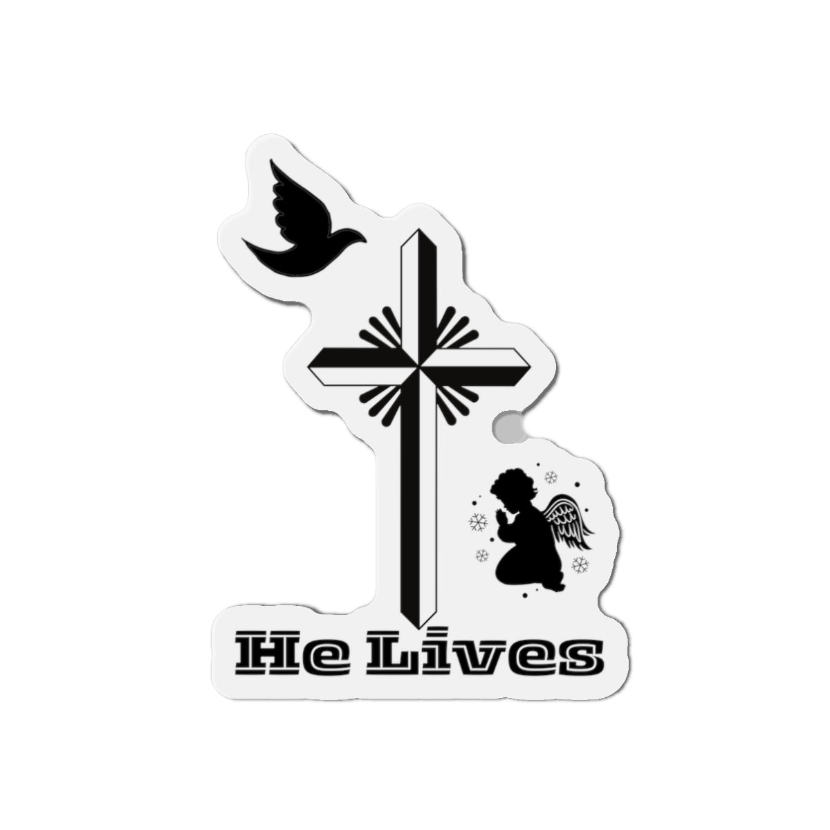 Religious  - He Lives Holy Cross with Praying Angel - Die-Cut Magnet