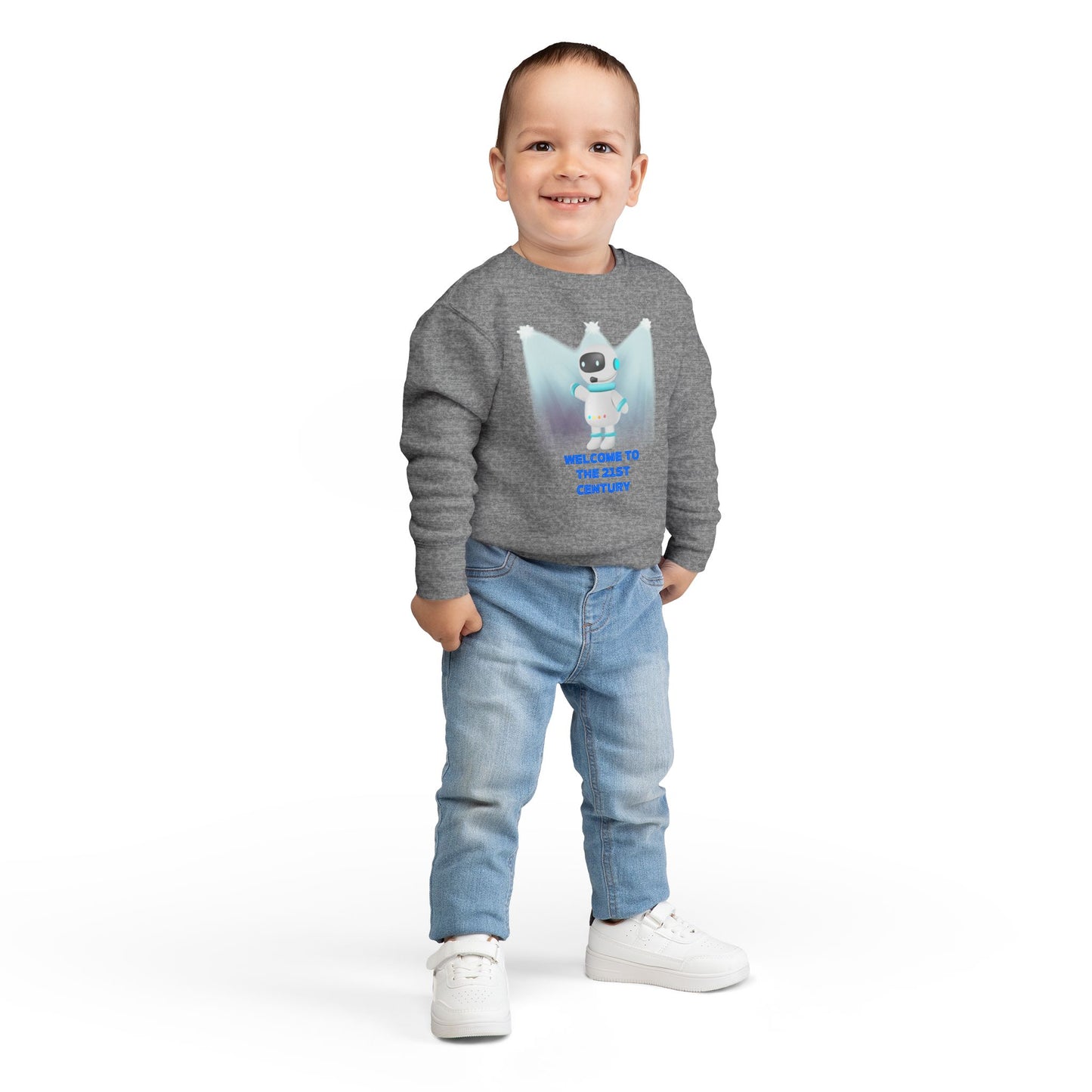 Toddler Sweatshirt - Cute Robot "Welcome to the 21st Century" Kids Crewneck