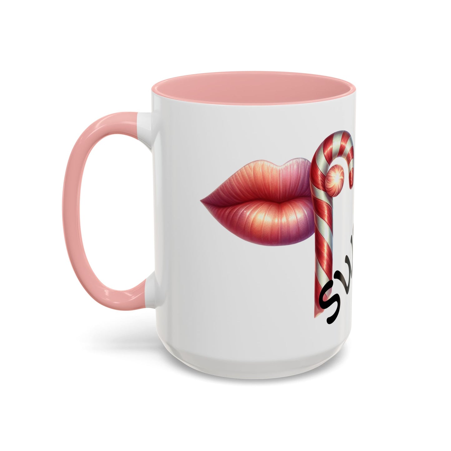 Candy Cane Kiss Accent Coffee Mug — "Sweet" Holiday Hot Cocoa Cup
