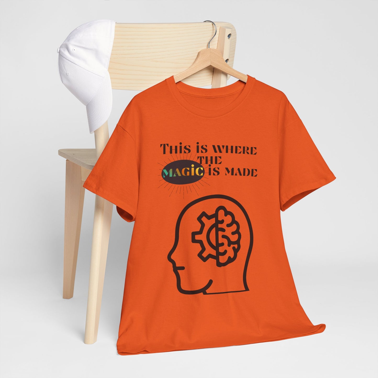 Brain + Gear Tee — "This Is Where the Magic Is Made" Creative Mind T-Shirt