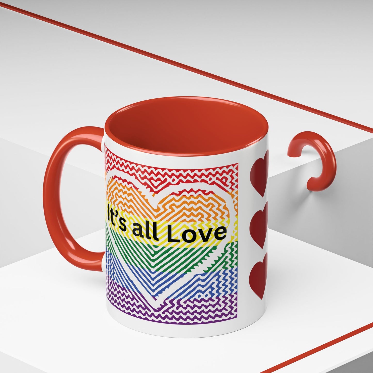 It's All Love Rainbow Heart Coffee Mug — Pride Accent Mug (11/15oz)